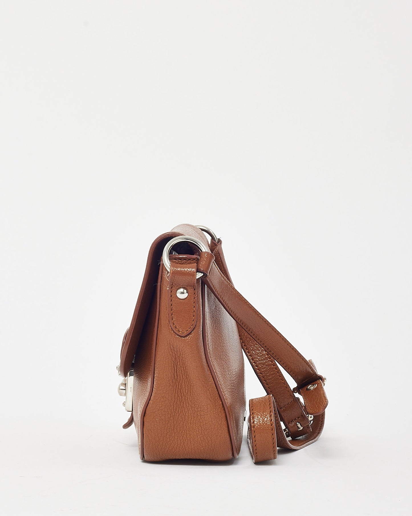 Miu Miu Brown Brandy Leather Madras Logo Push Lock Crossbody Bag