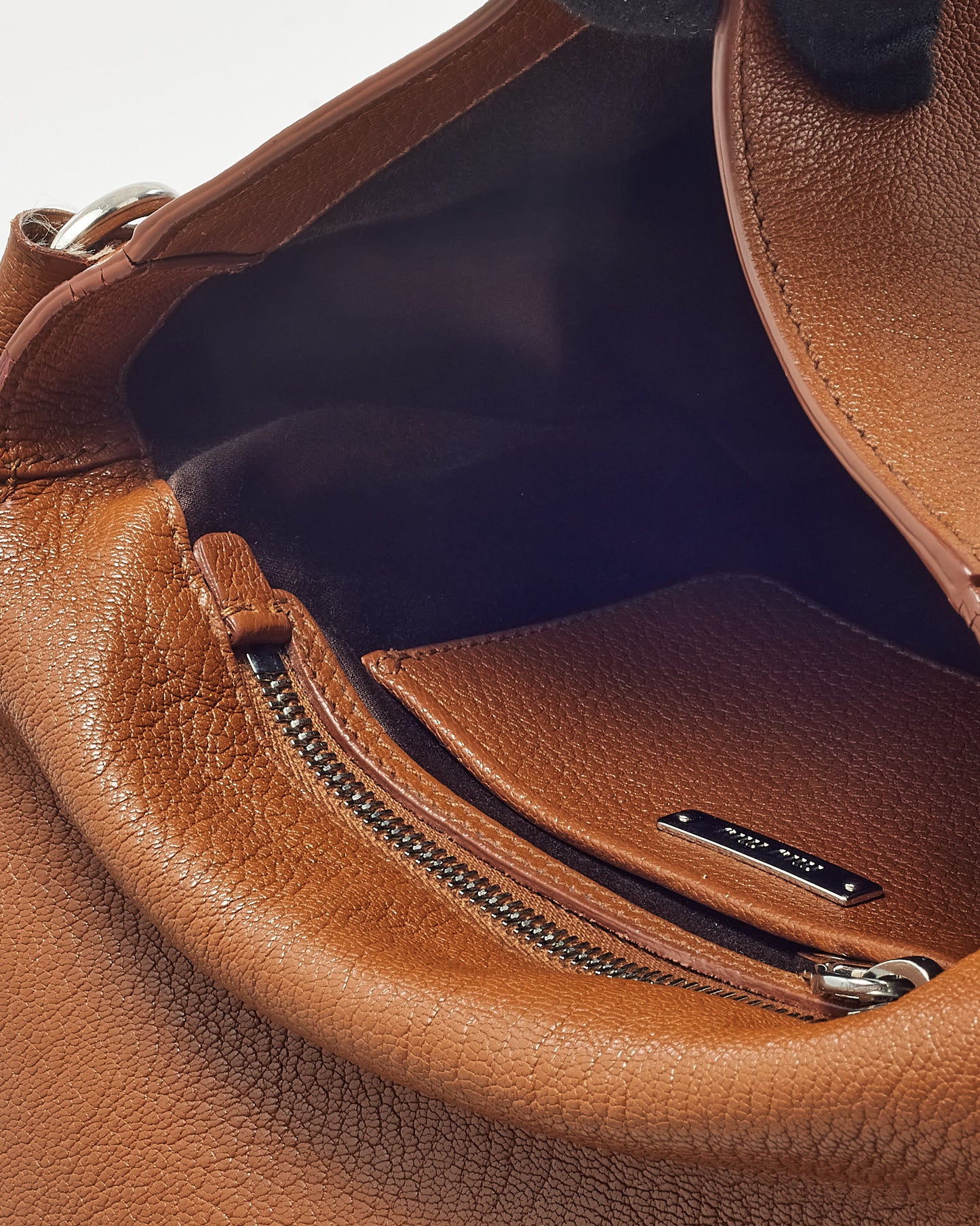 Miu Miu Brown Brandy Leather Madras Logo Push Lock Crossbody Bag