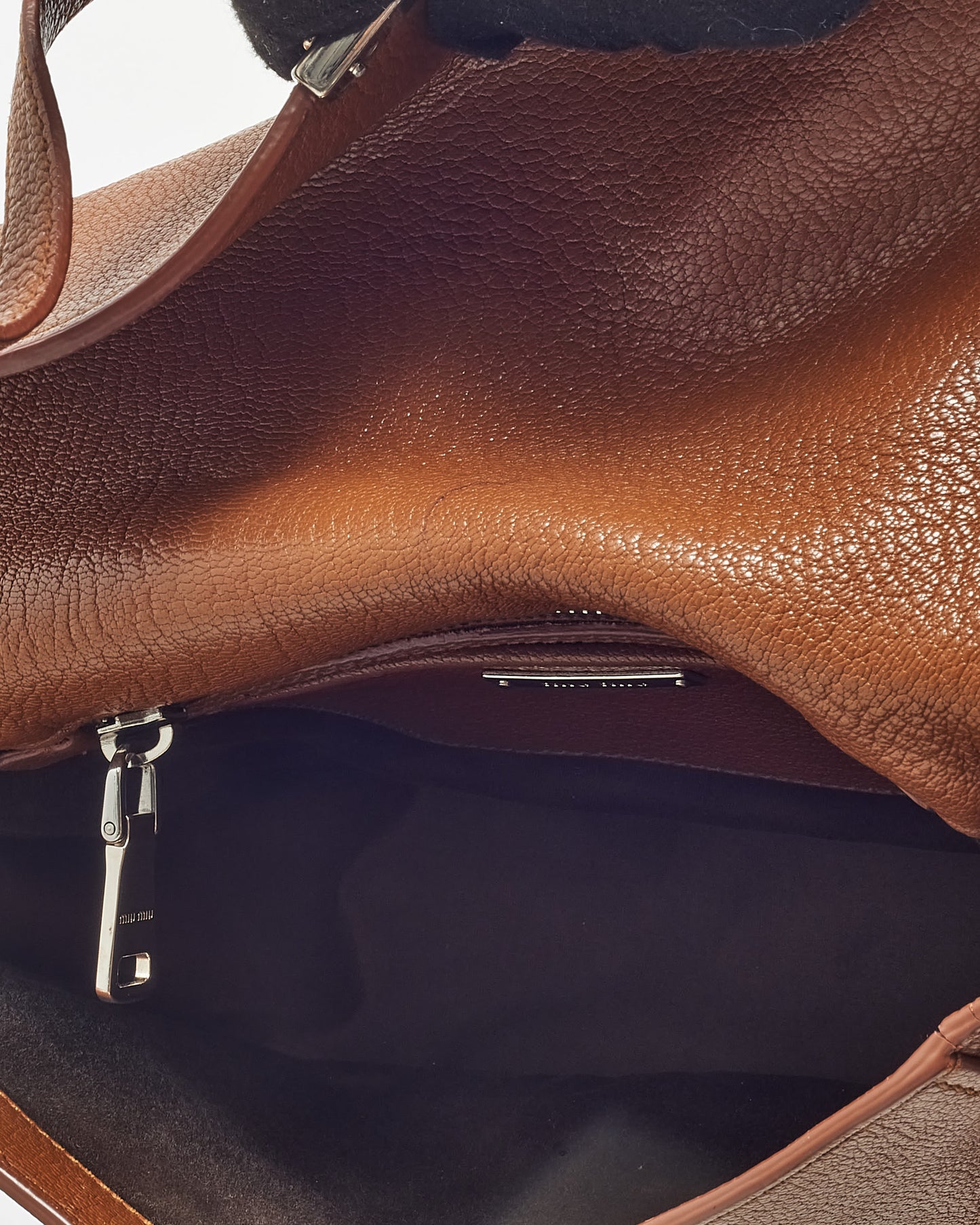 Miu Miu Brown Brandy Leather Madras Logo Push Lock Crossbody Bag