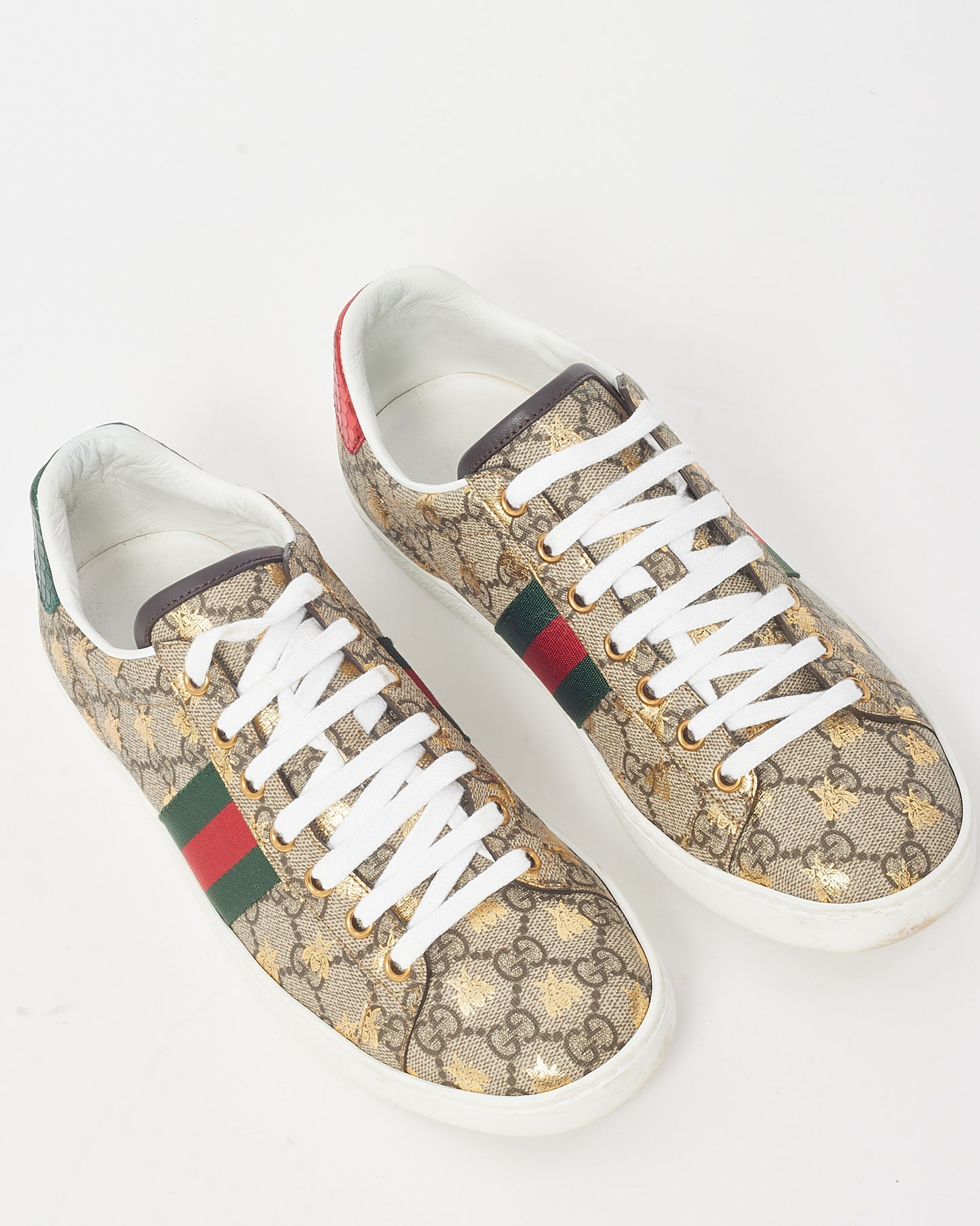 Gucci Beige and Ebony GG Monogram Supreme Coated Canvas Bee Ace Sneakers - 38