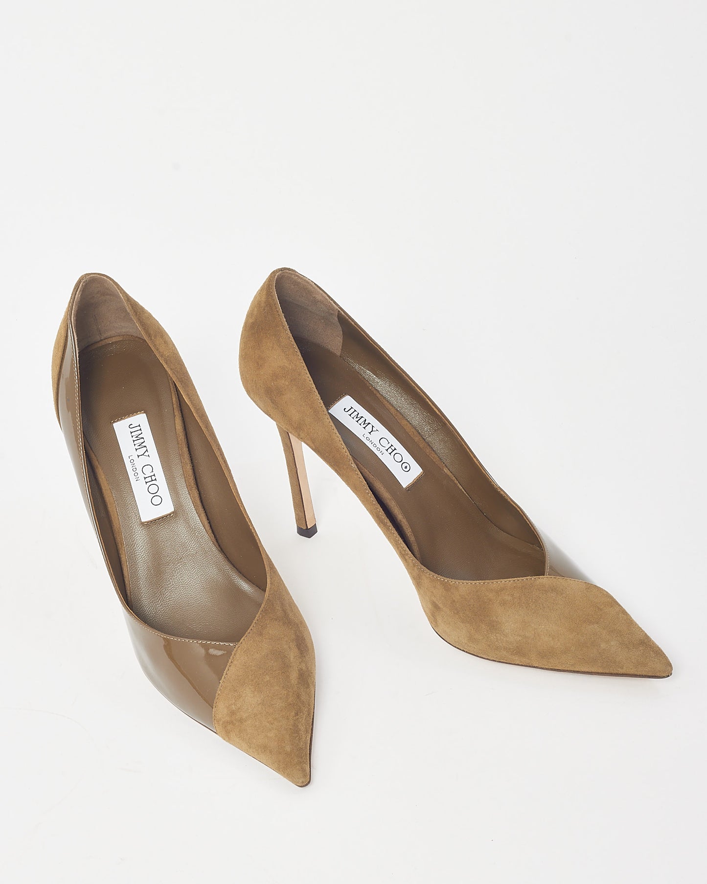 Jimmy Choo Olive Green Suede and Patent Pointed Toe Romy Pumps - 41