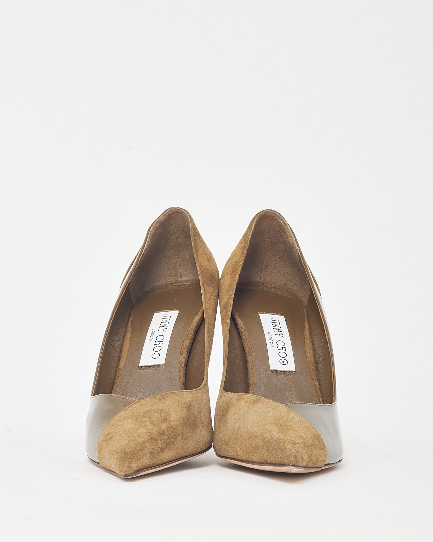 Jimmy Choo Olive Green Suede and Patent Pointed Toe Romy Pumps - 41