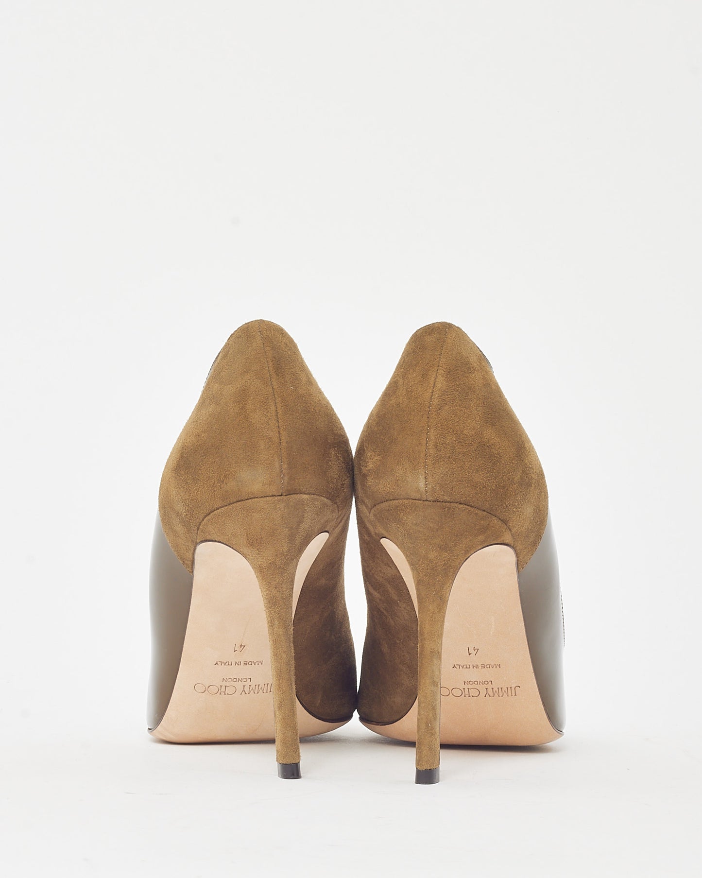 Jimmy Choo Olive Green Suede and Patent Pointed Toe Romy Pumps - 41