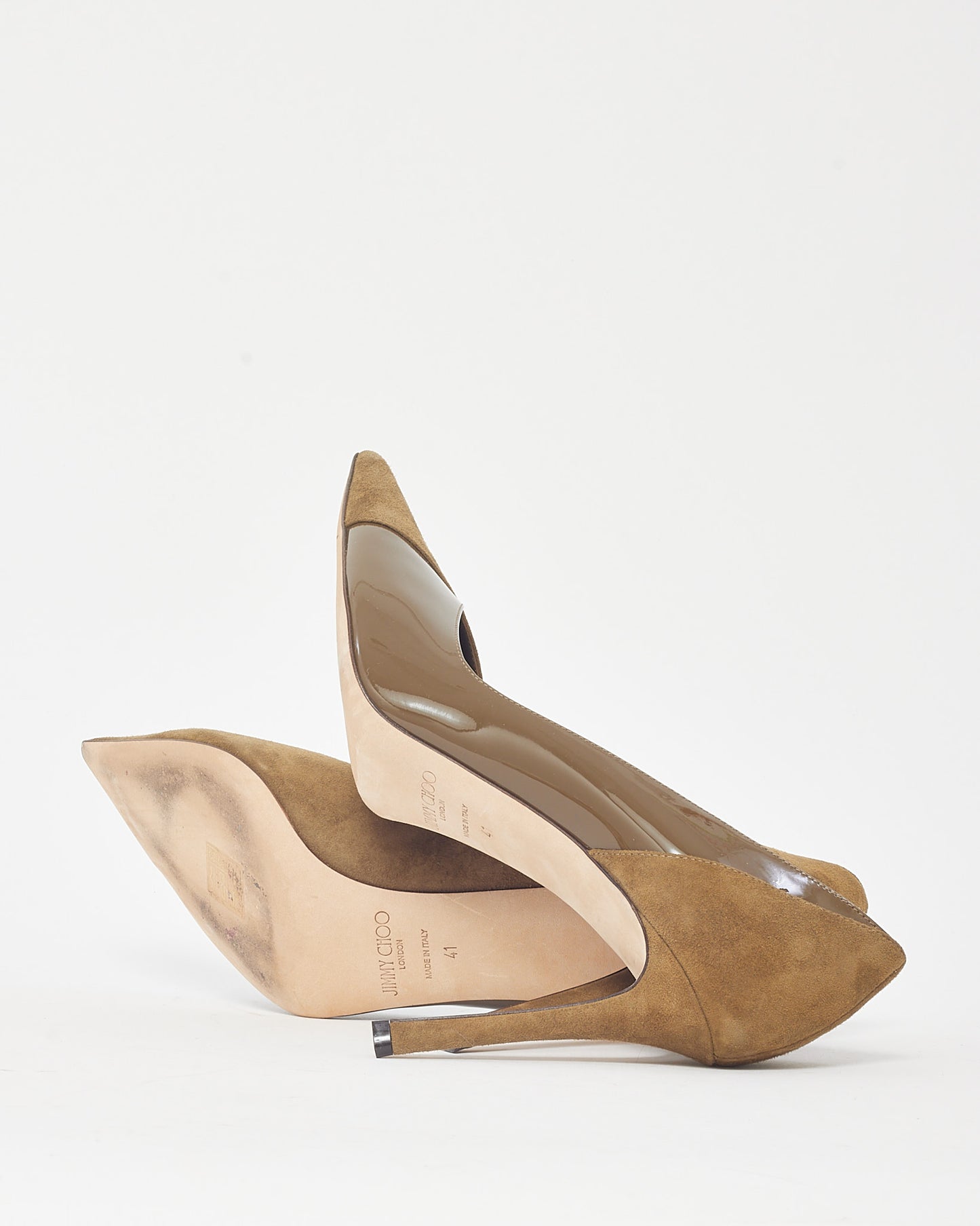 Jimmy Choo Olive Green Suede and Patent Pointed Toe Romy Pumps - 41