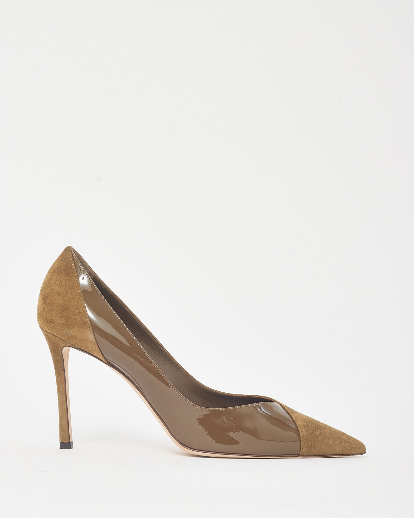 Jimmy Choo Olive Green Suede and Patent Pointed Toe Romy Pumps - 41