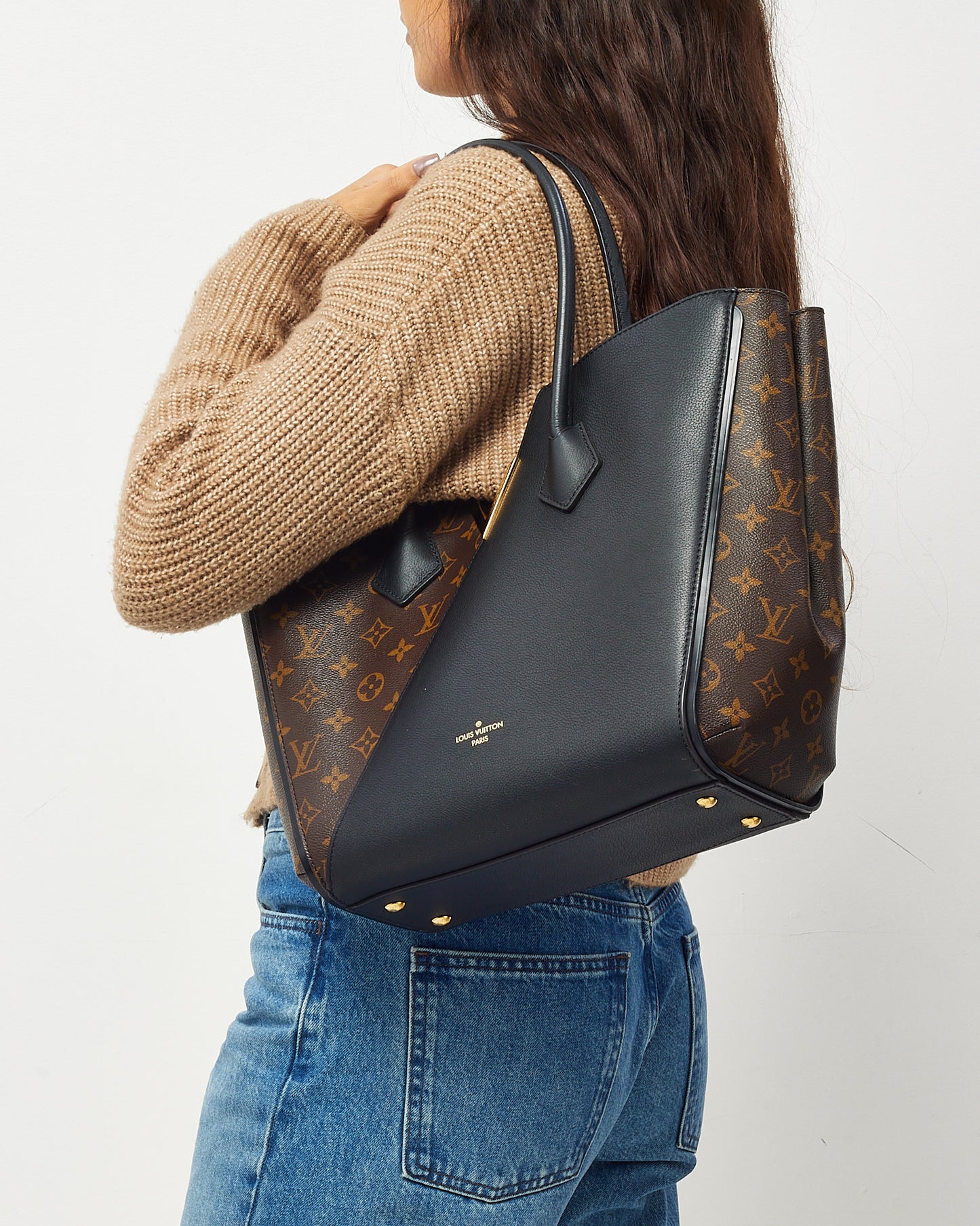 Louis Vuitton Black Leather and Monogram Coated Canvas Kimono MM Tote Bag