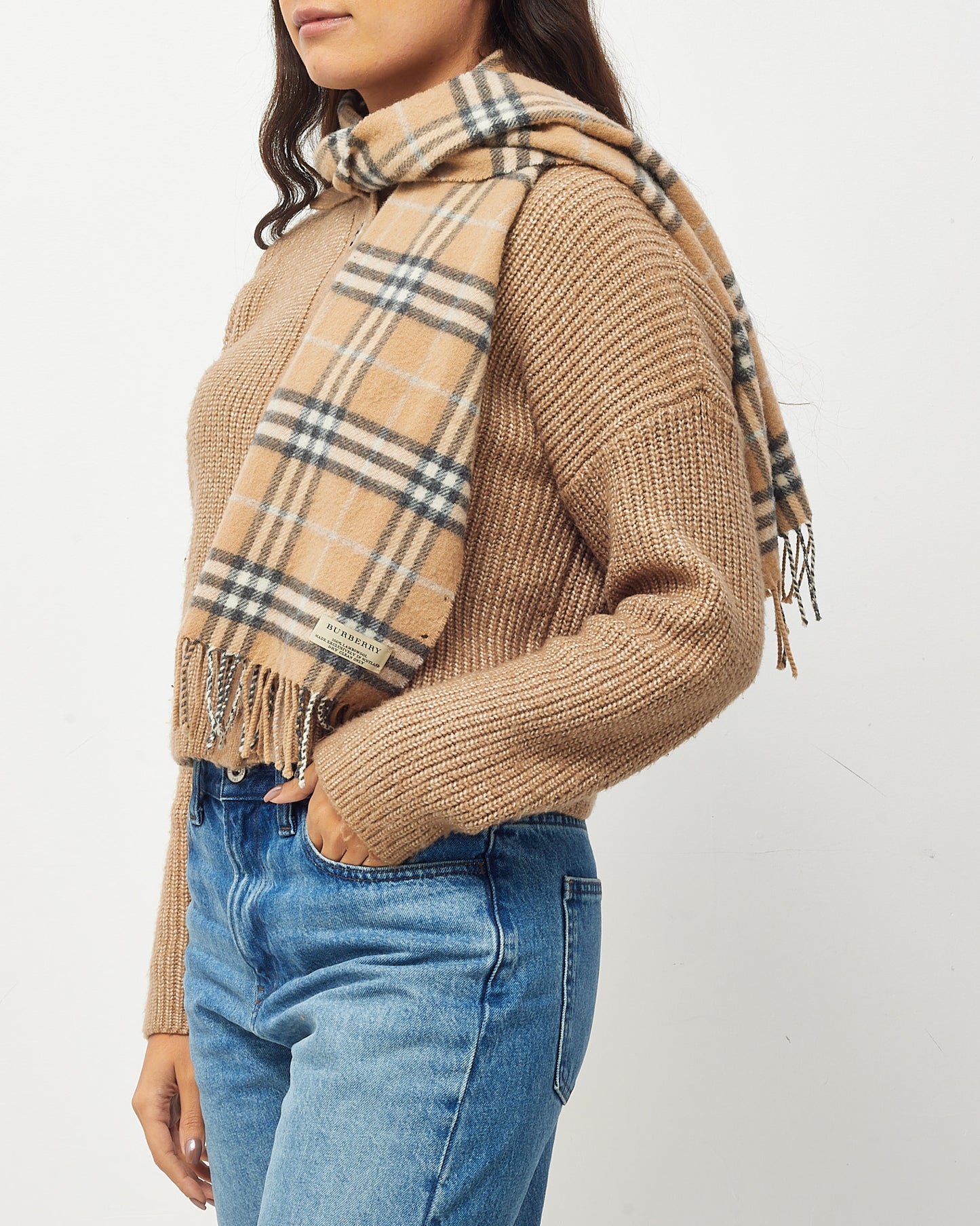 Burberry Beige with Blue and Grey Nova Check Wool Scarf