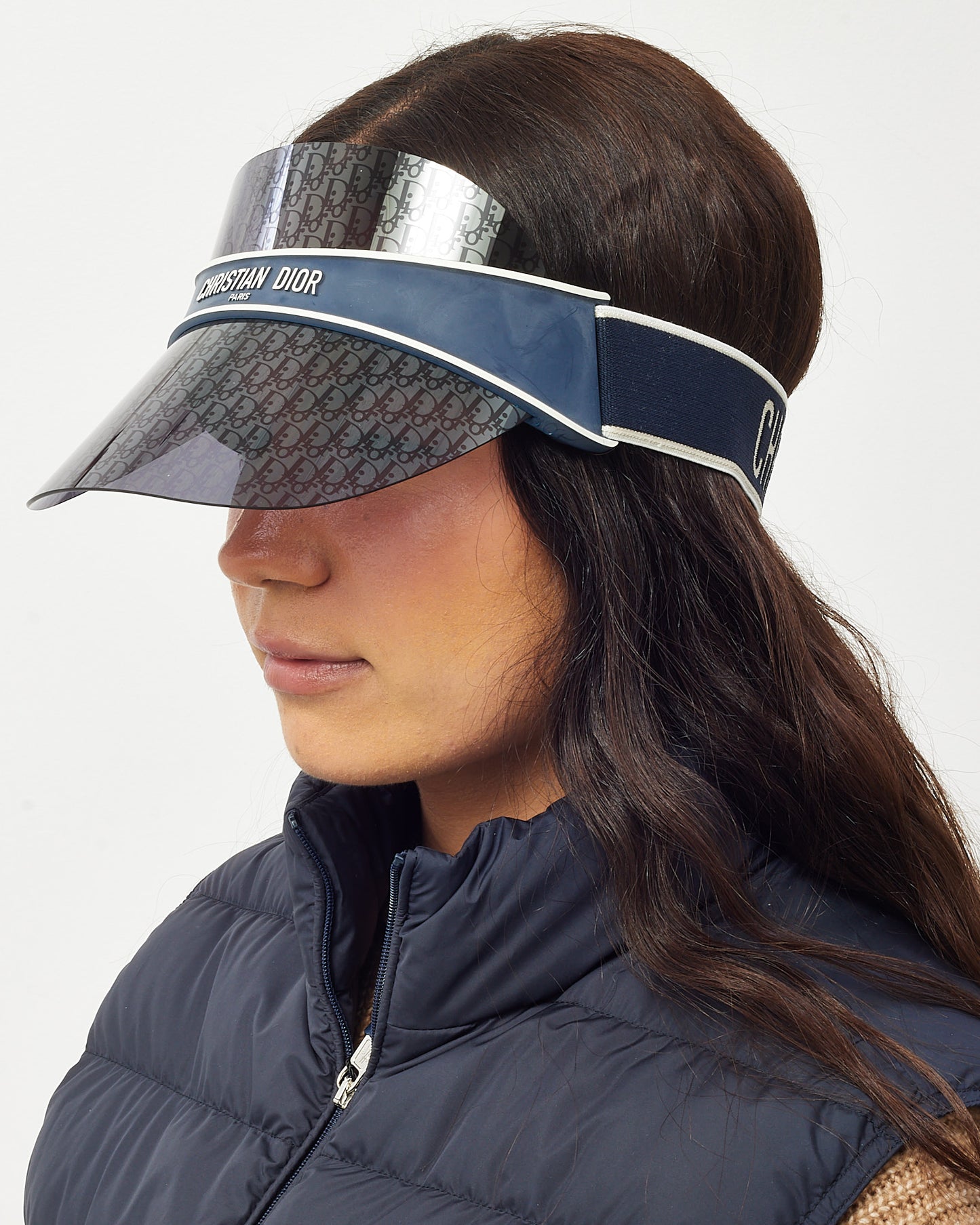Dior Navy Monogram Oblique Perspex and Cotton-Blend Jacquard DiorClub V1U Visor