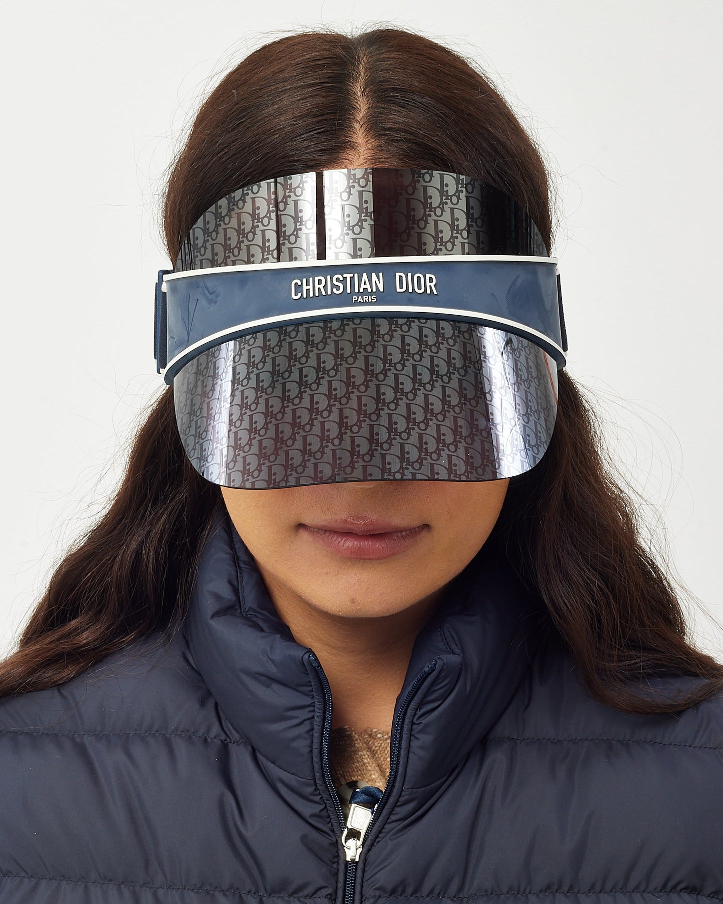 Dior Navy Monogram Oblique Perspex and Cotton-Blend Jacquard DiorClub V1U Visor