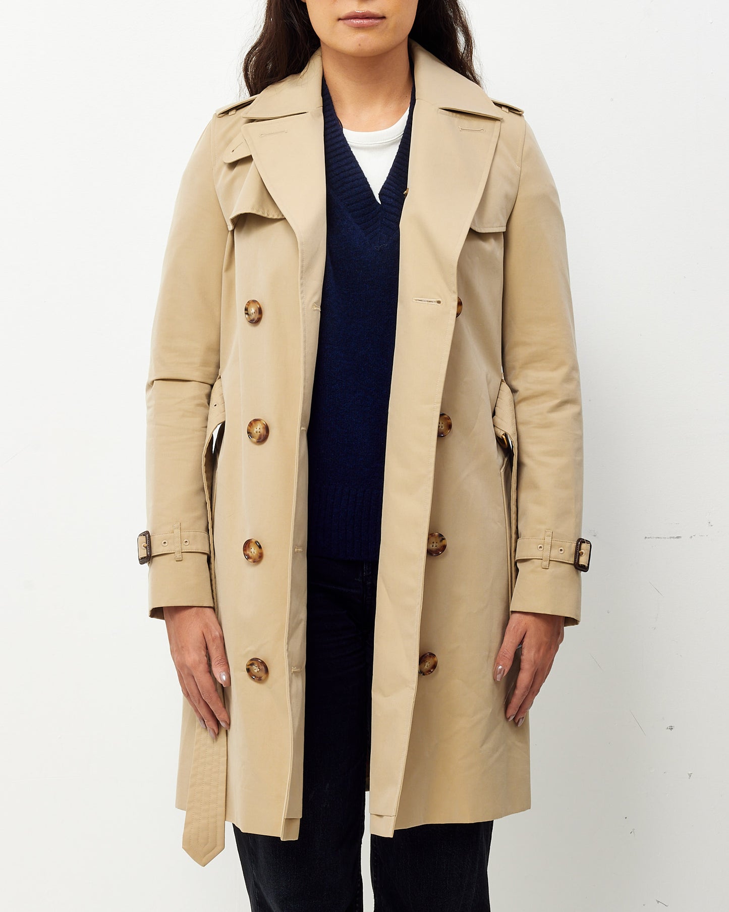 Burberry Beige Cotton Gabardine Mid-Length Kensington Heritage Trench Coat - US 2