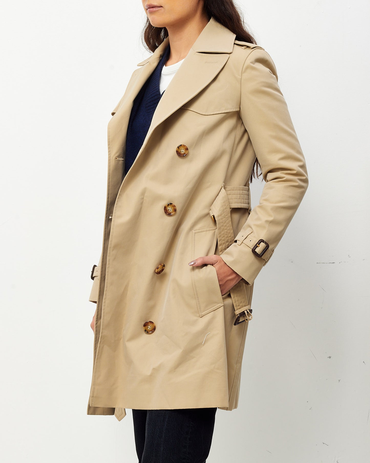 Burberry Beige Cotton Gabardine Mid-Length Kensington Heritage Trench Coat - US 2