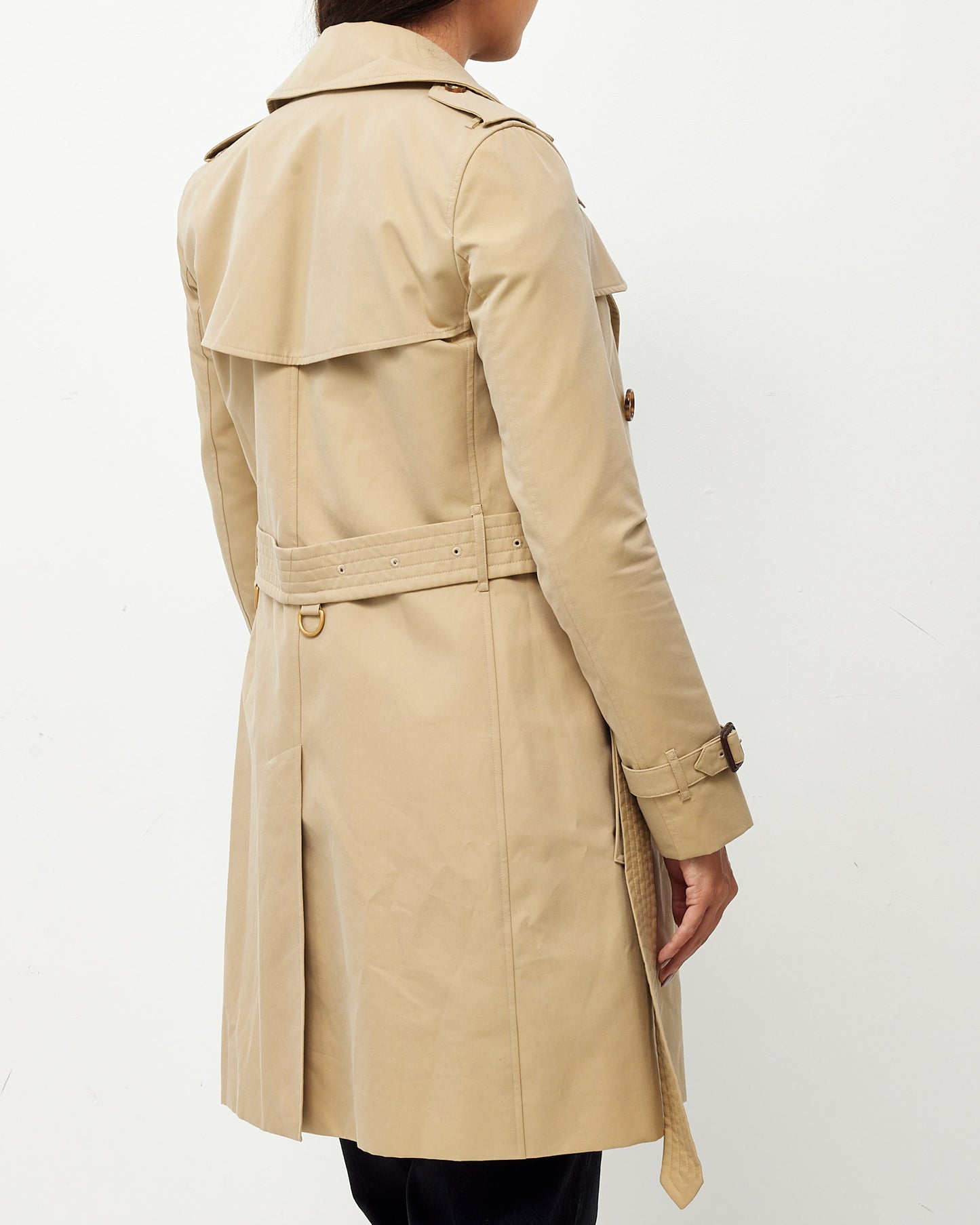 Burberry Beige Cotton Gabardine Mid-Length Kensington Heritage Trench Coat - US 2