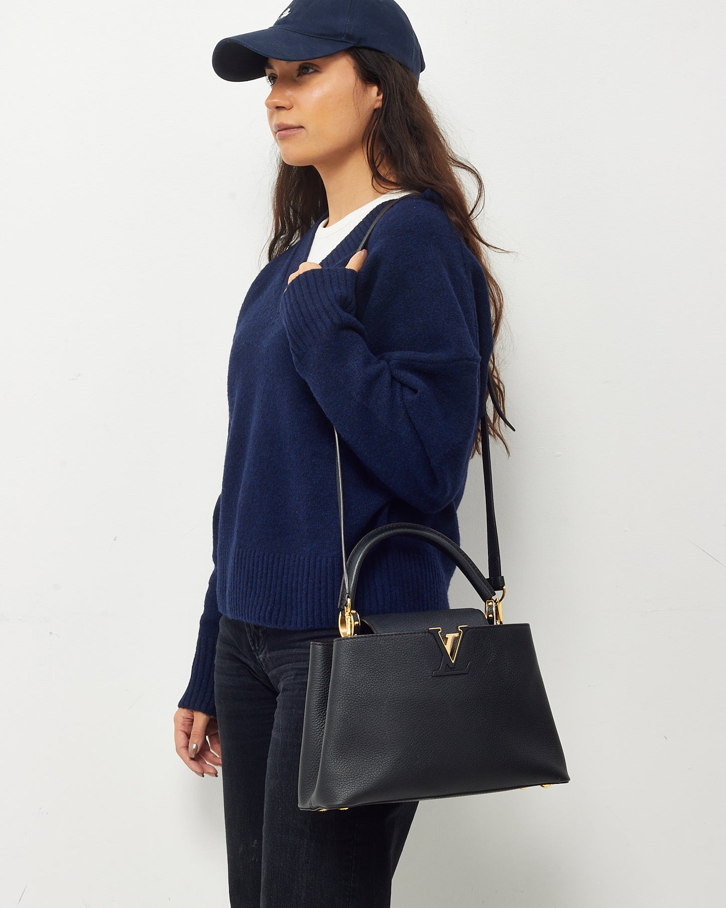 Louis Vuitton Black Taurillon Leather Capucines MM Bag