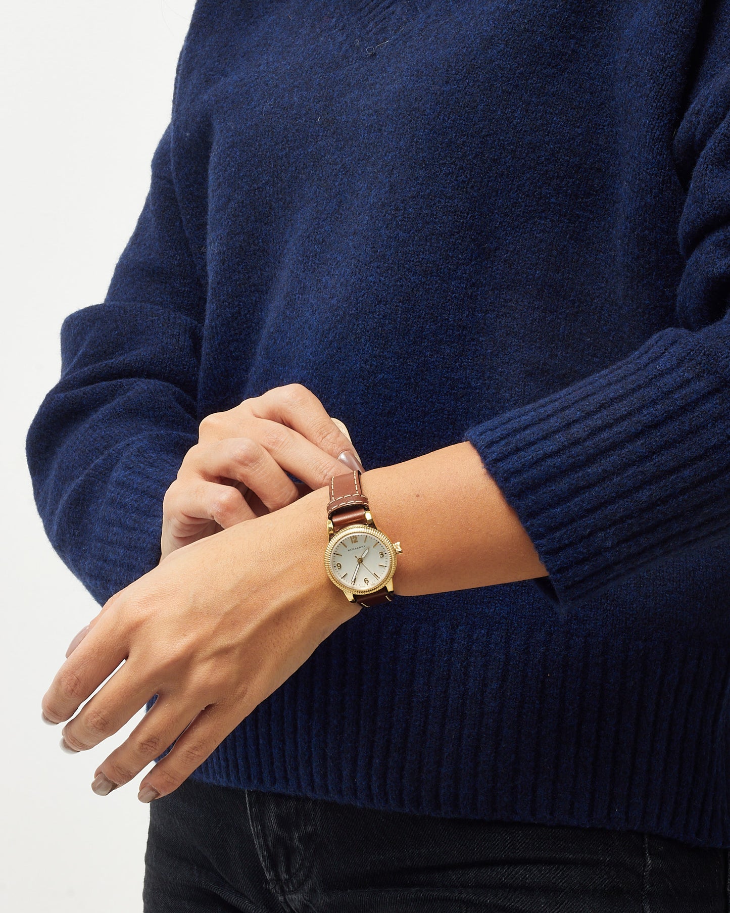 Burberry Brown Calfskin Leather Gold Steel BU7865 Utilitarian Watch