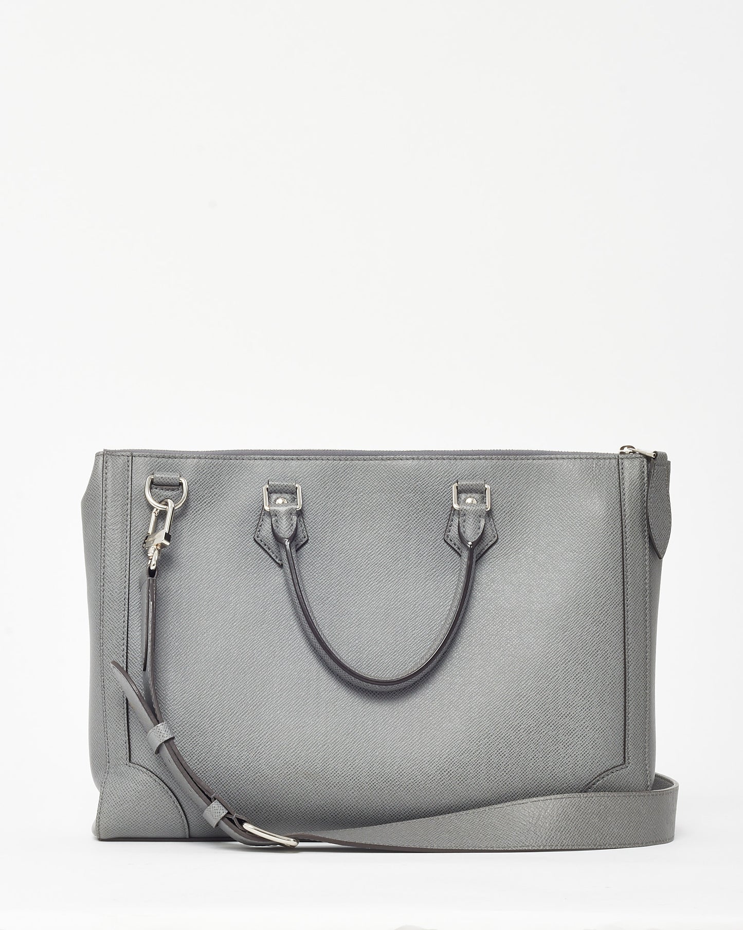 Louis Vuitton Grey Textured Taiga Leather Slim Briefcase Bag with Initial "GM" Strap