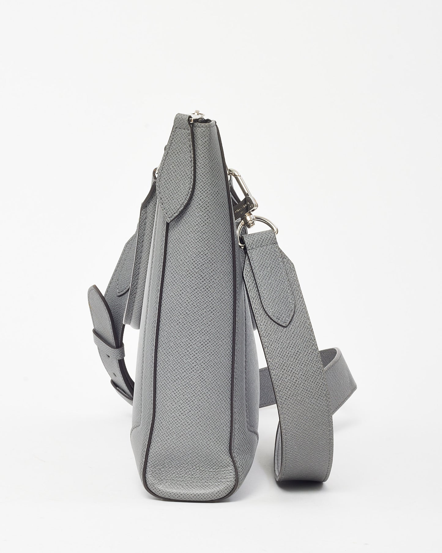 Louis Vuitton Grey Textured Taiga Leather Slim Briefcase Bag with Initial "GM" Strap