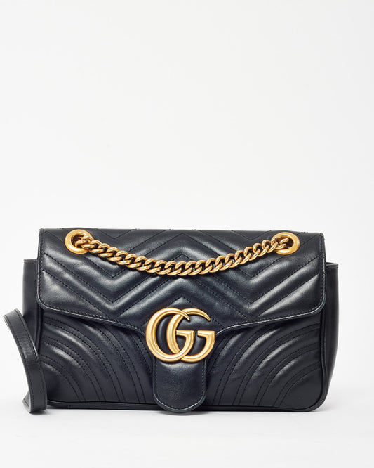 Gucci Black Matelassé Leather Medium GG Marmont Shoulder Bag