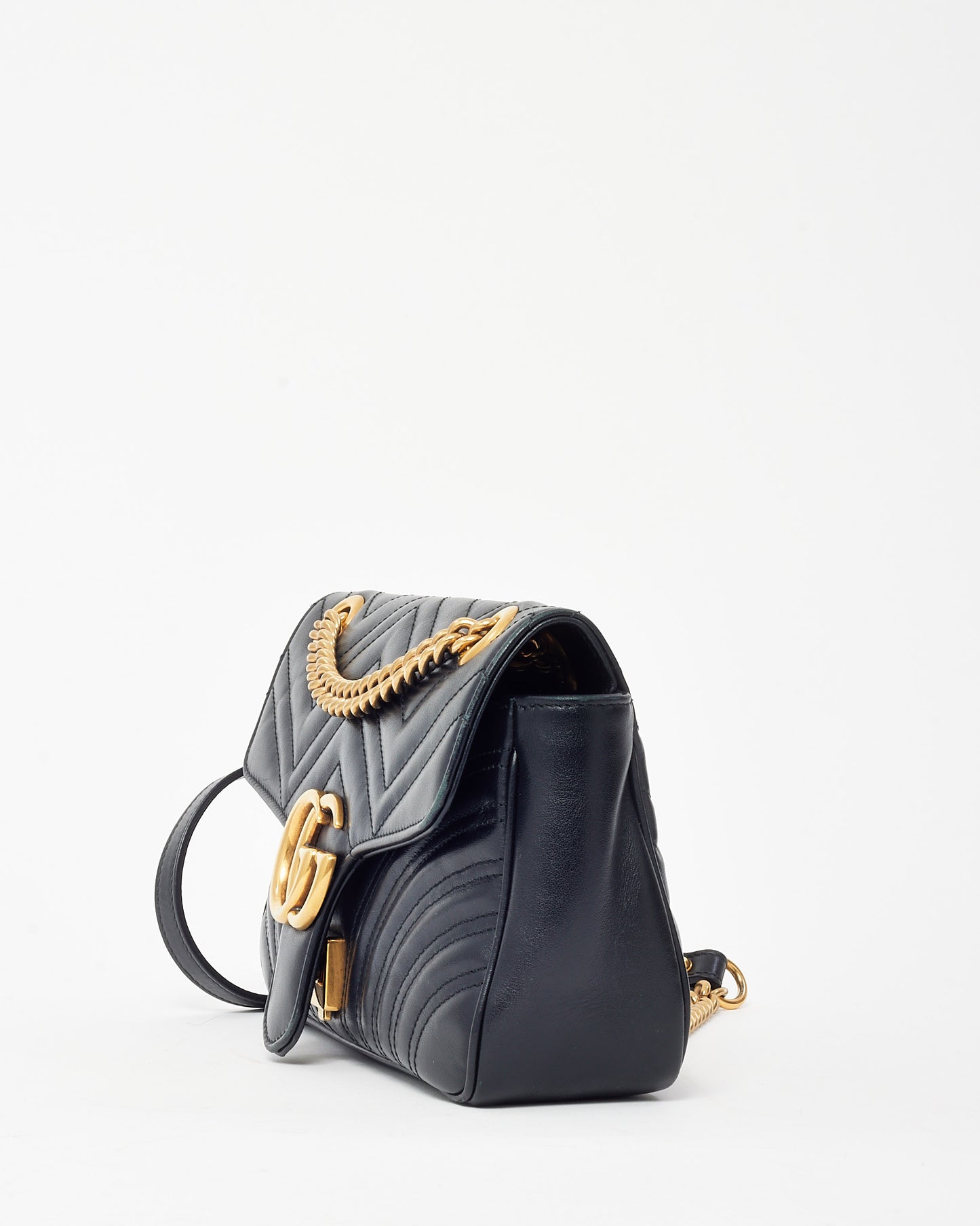 Gucci Black Matelassé Leather Medium GG Marmont Shoulder Bag