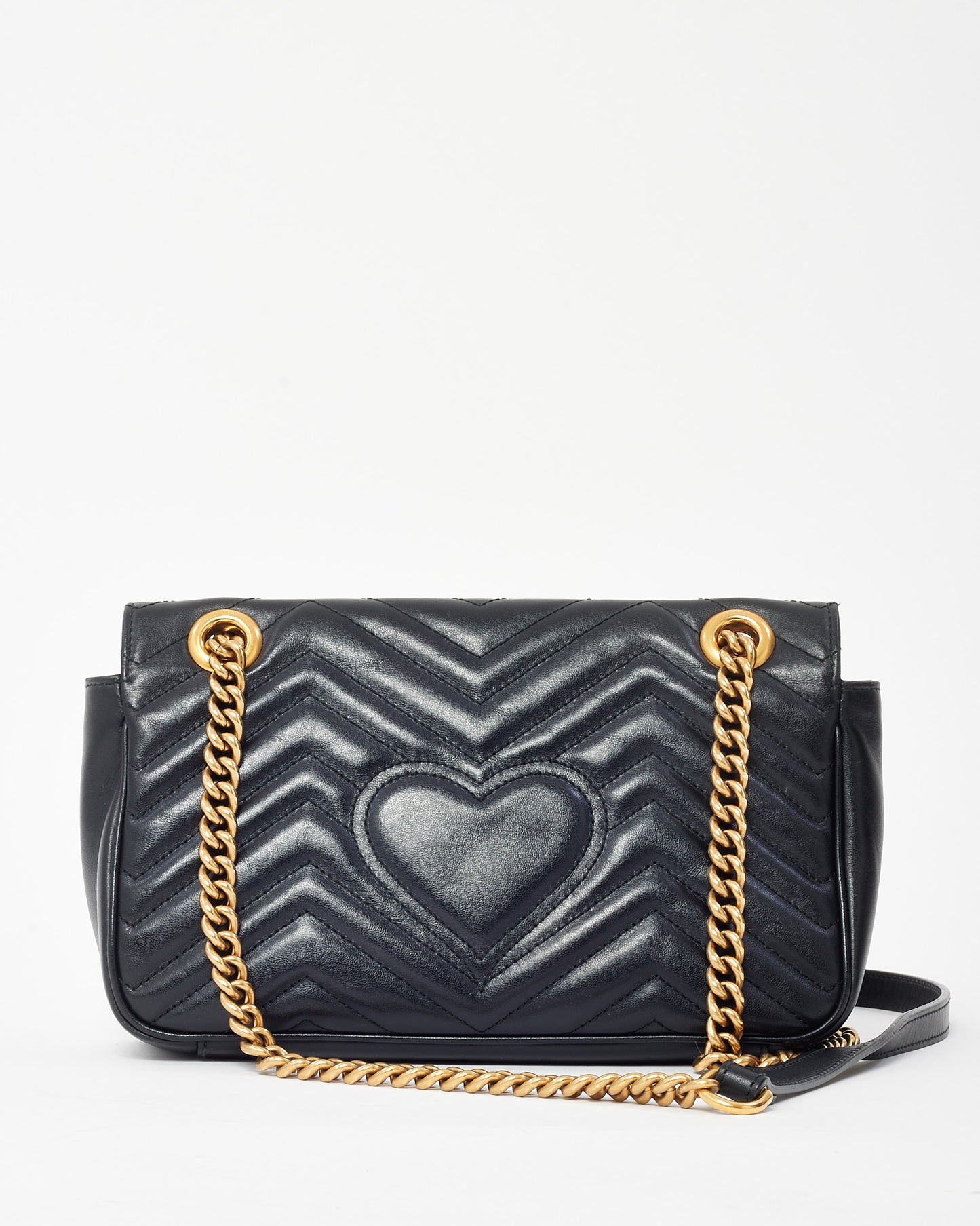 Gucci Black Matelassé Leather Medium GG Marmont Shoulder Bag