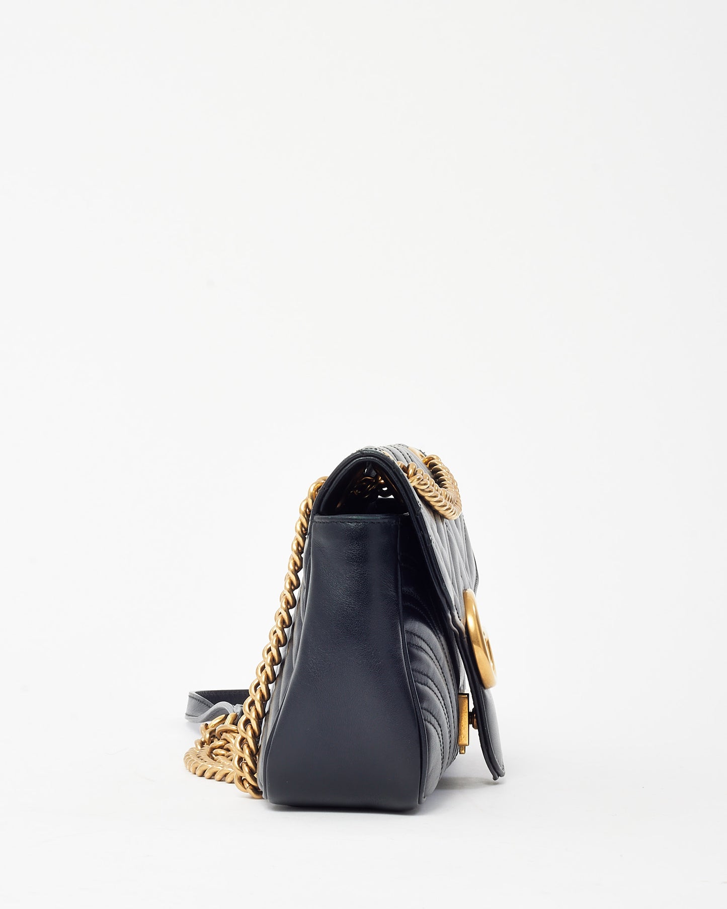 Gucci Black Matelassé Leather Medium GG Marmont Shoulder Bag