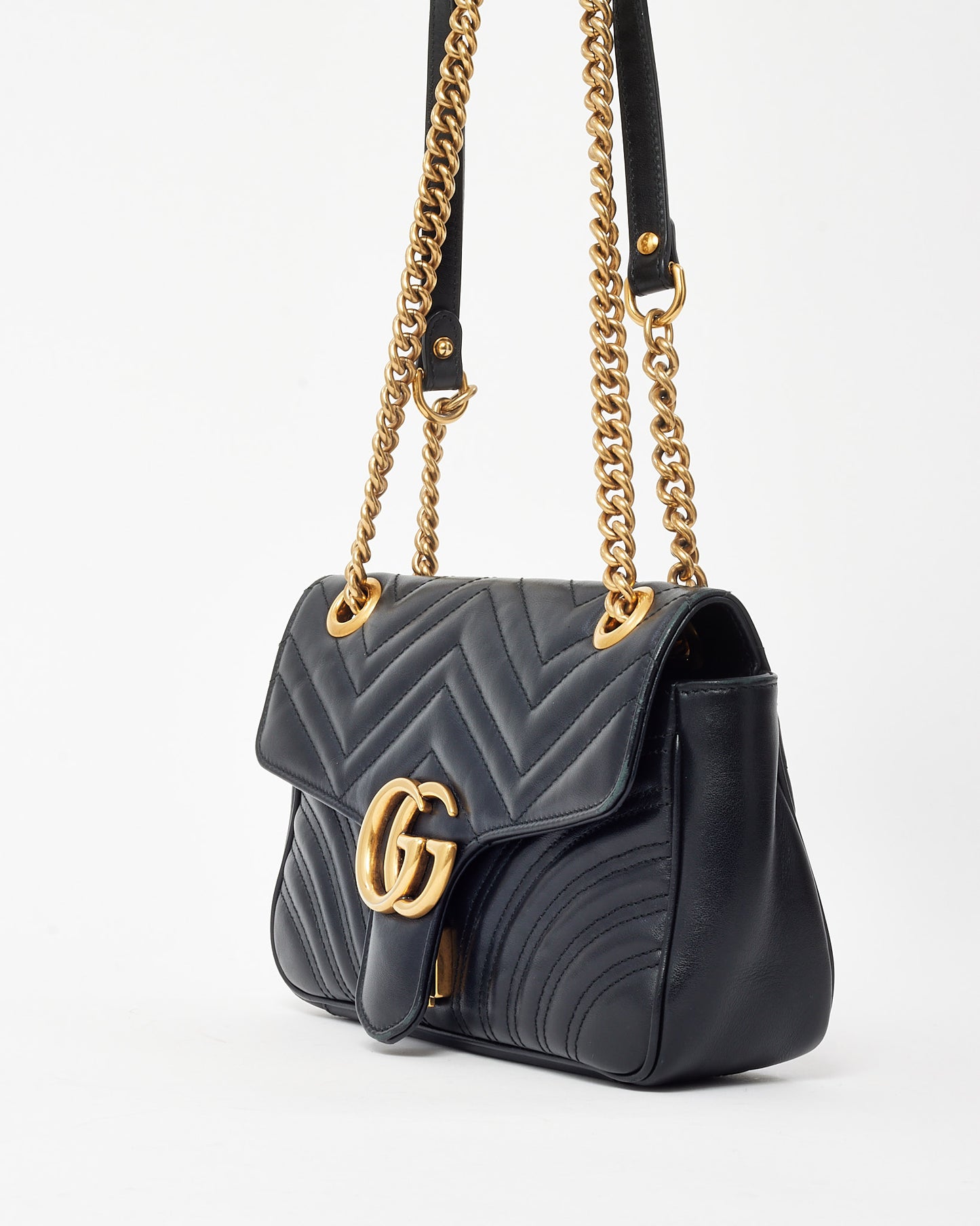 Gucci Black Matelassé Leather Medium GG Marmont Shoulder Bag