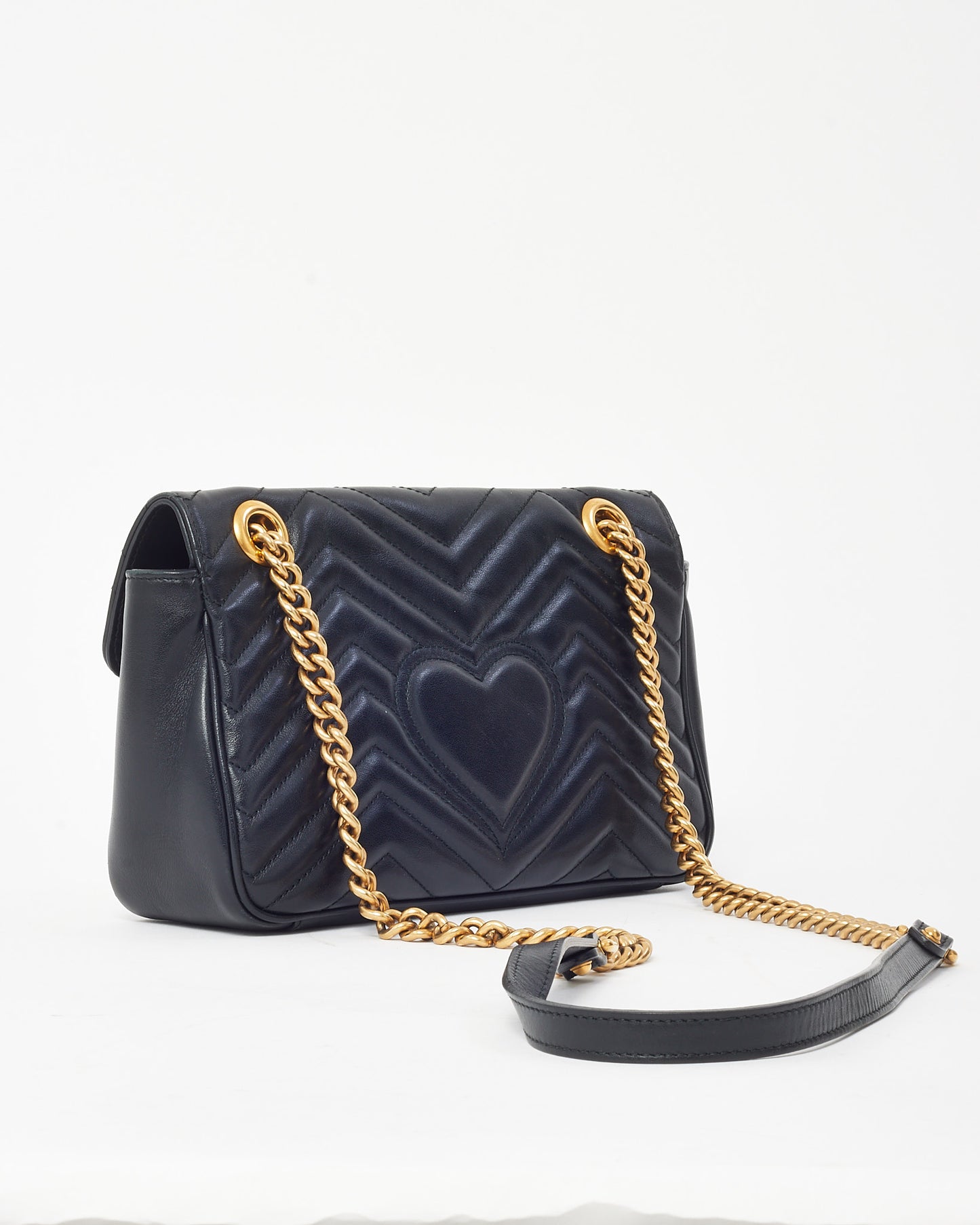 Gucci Black Matelassé Leather Medium GG Marmont Shoulder Bag