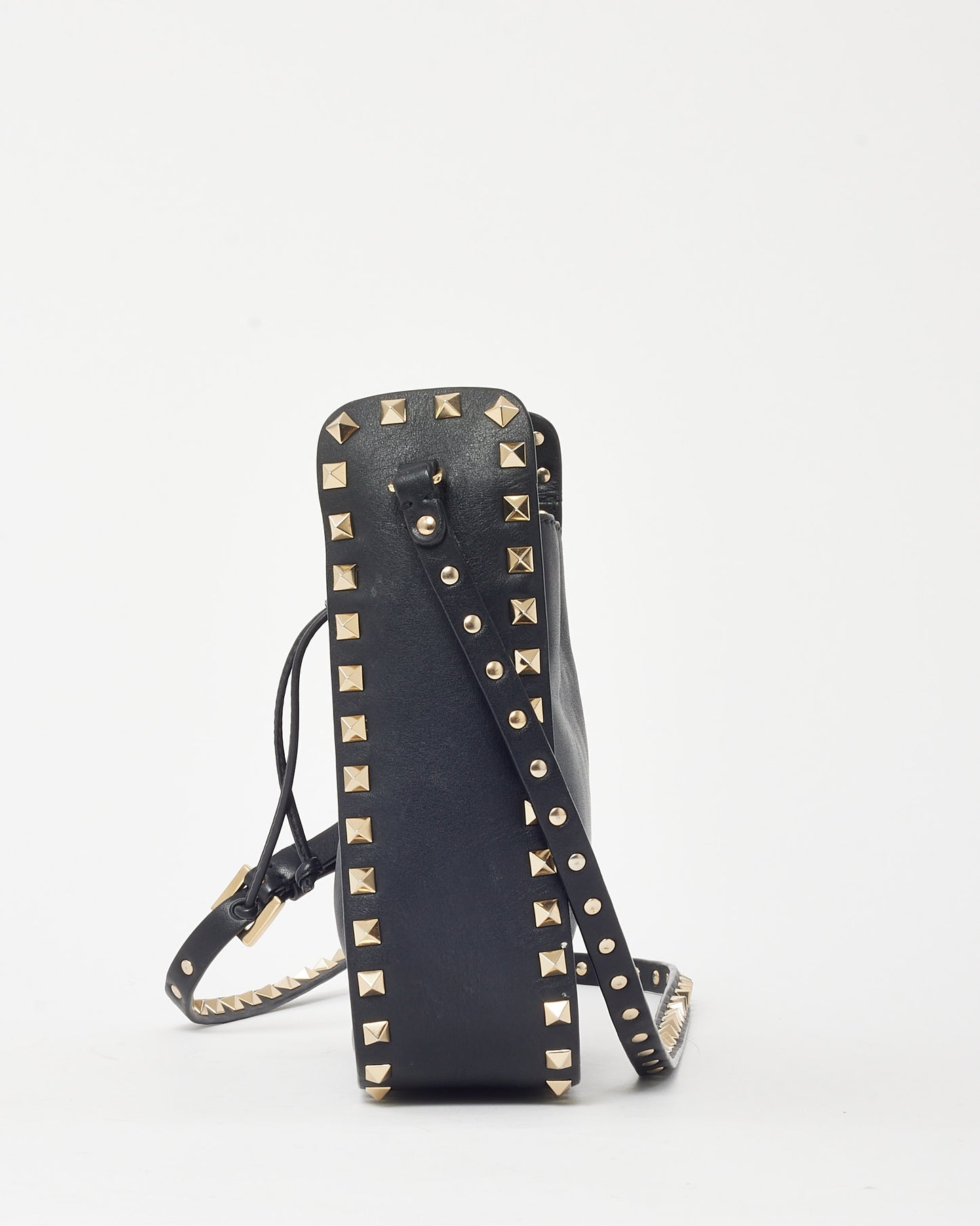 Valentino Black Calfskin Leather Gold Rockstud Mini Bucket Bag