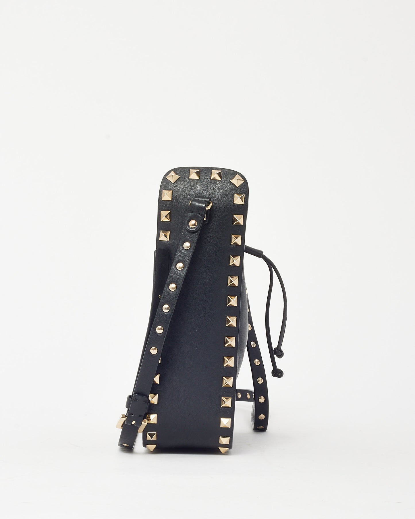 Valentino Black Calfskin Leather Gold Rockstud Mini Bucket Bag