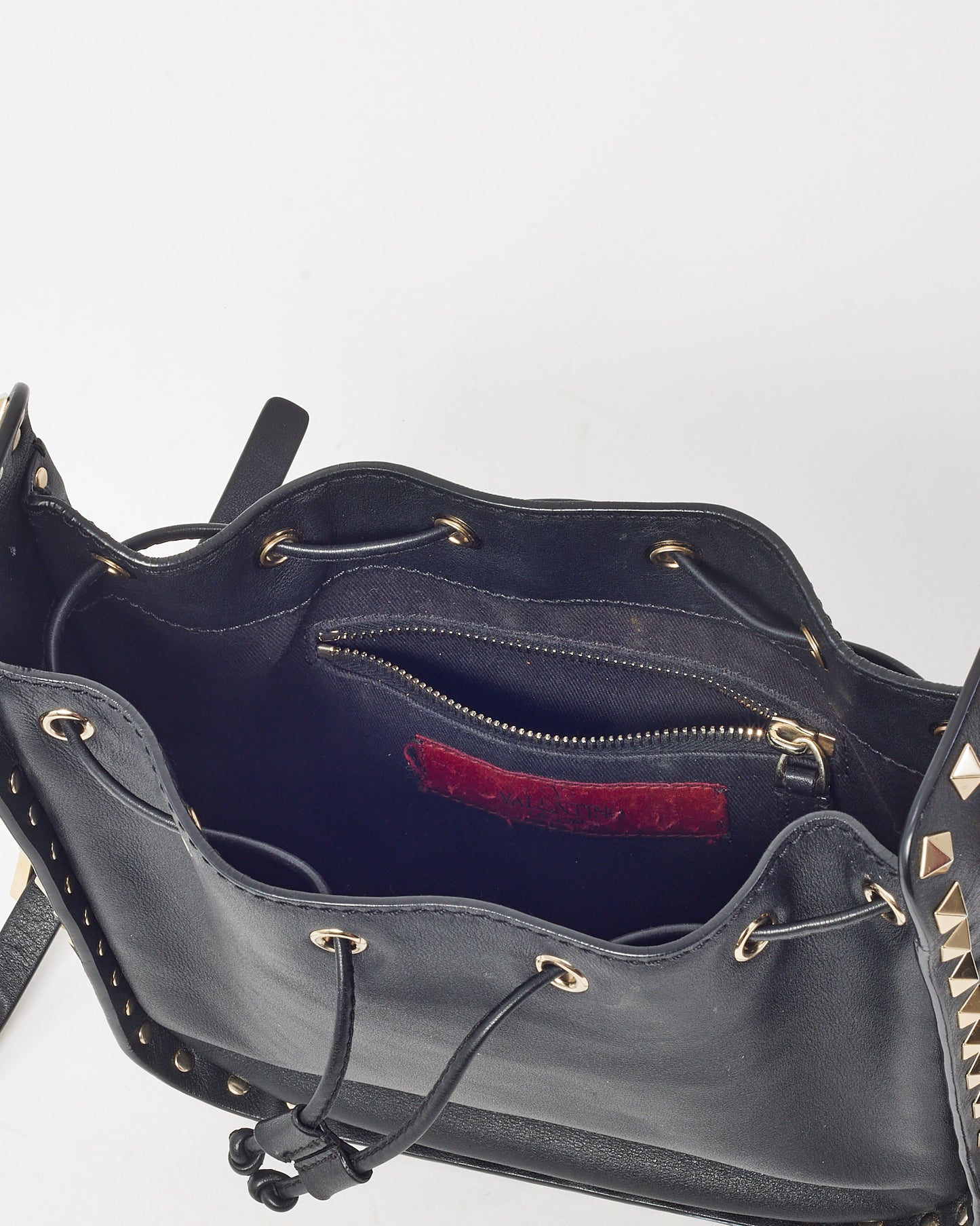 Valentino Black Calfskin Leather Gold Rockstud Mini Bucket Bag