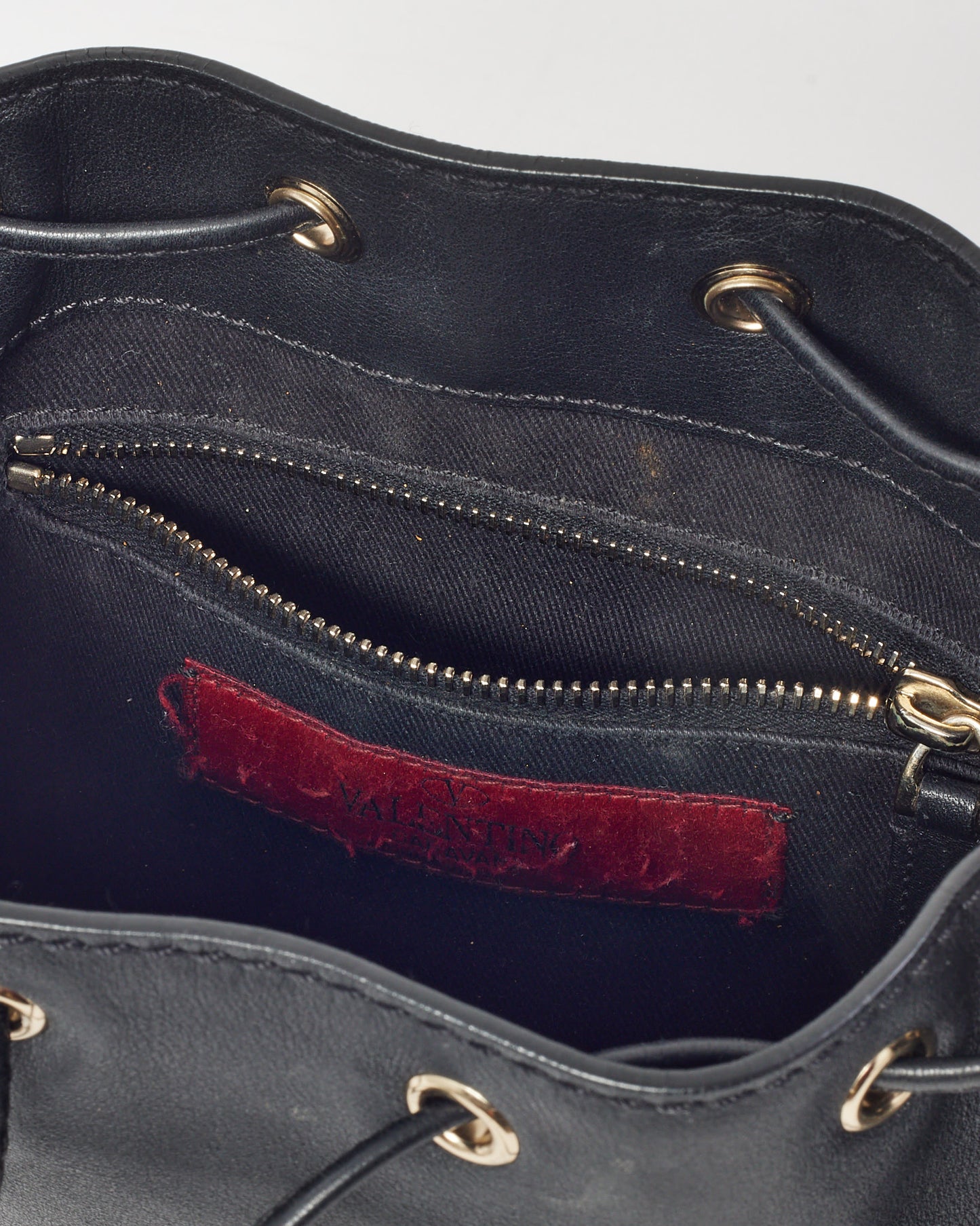 Valentino Black Calfskin Leather Gold Rockstud Mini Bucket Bag