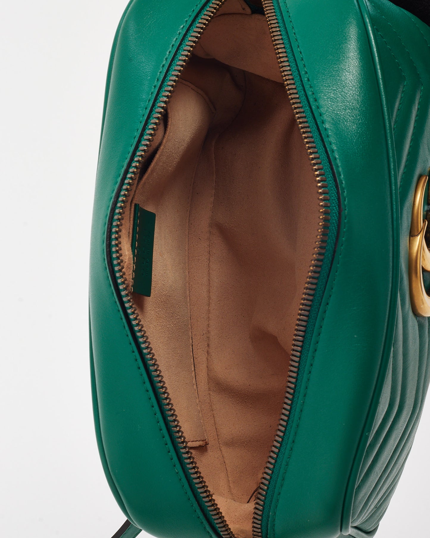 Gucci Green Matelassé Chevron Leather GG Marmont Small Camera Bag