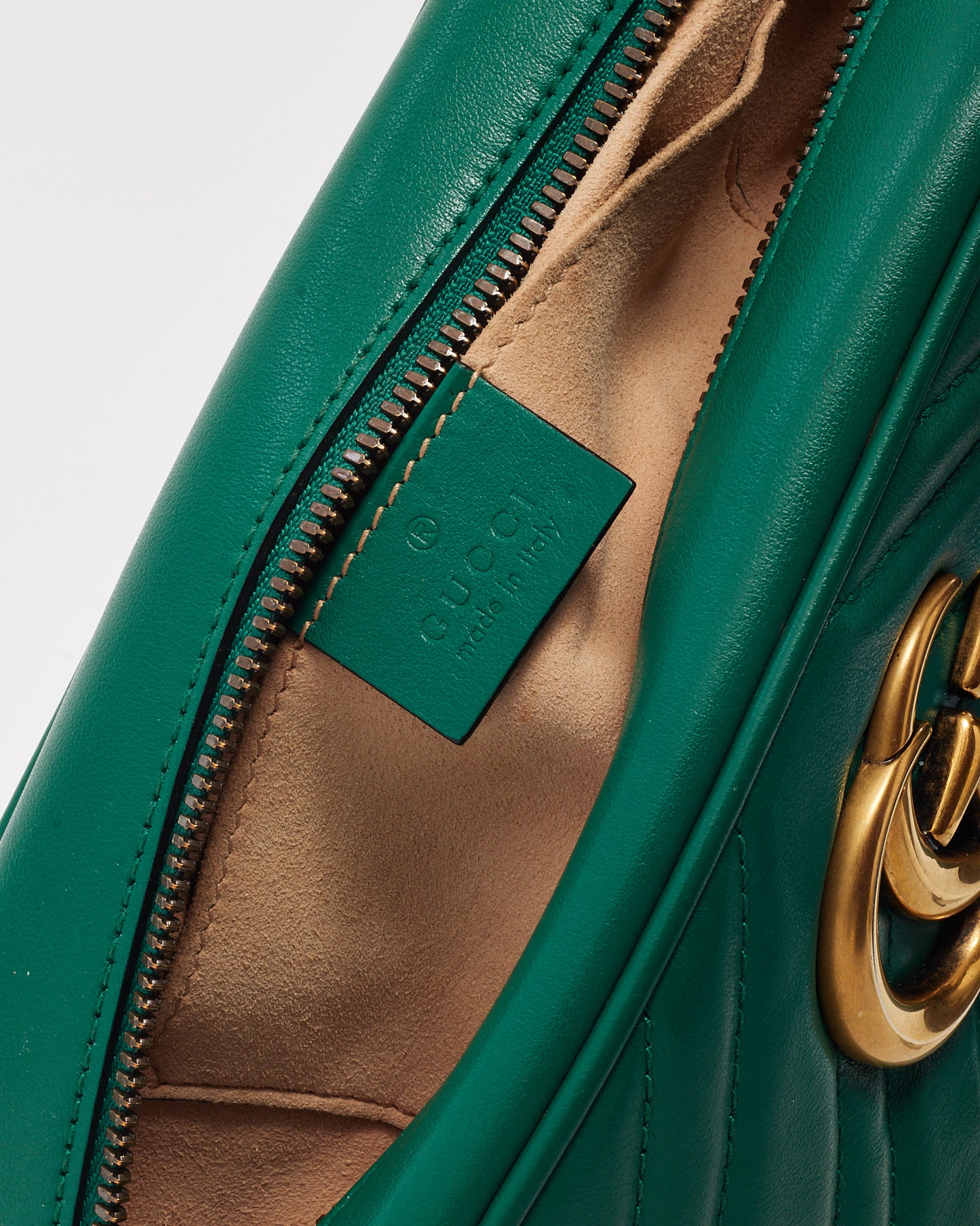 Gucci Green Matelassé Chevron Leather GG Marmont Small Camera Bag