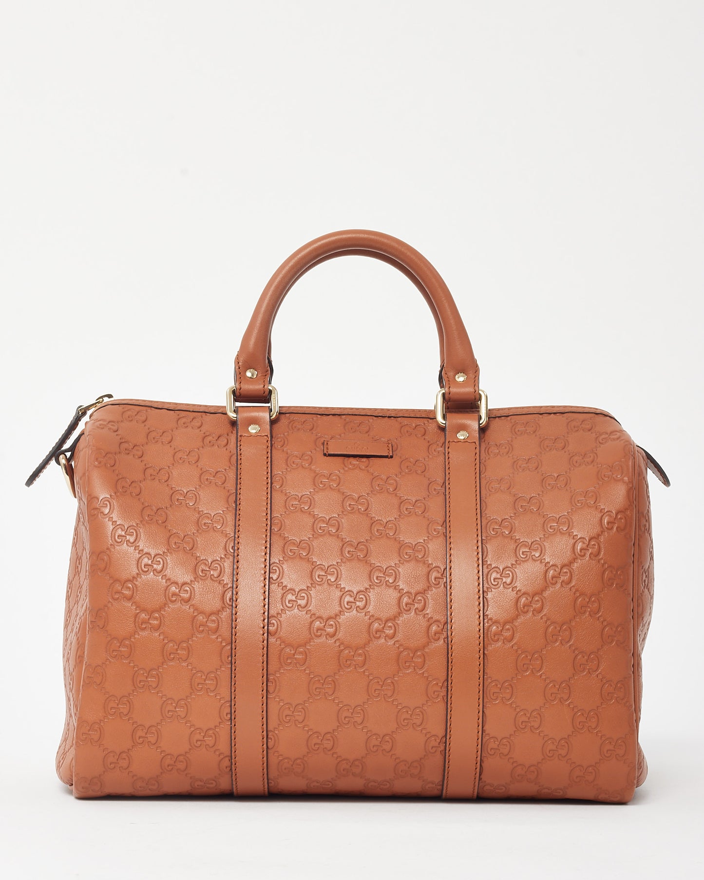 Gucci Orange Tan Signature GG Monogram Leather Medium Joy Boston Bag