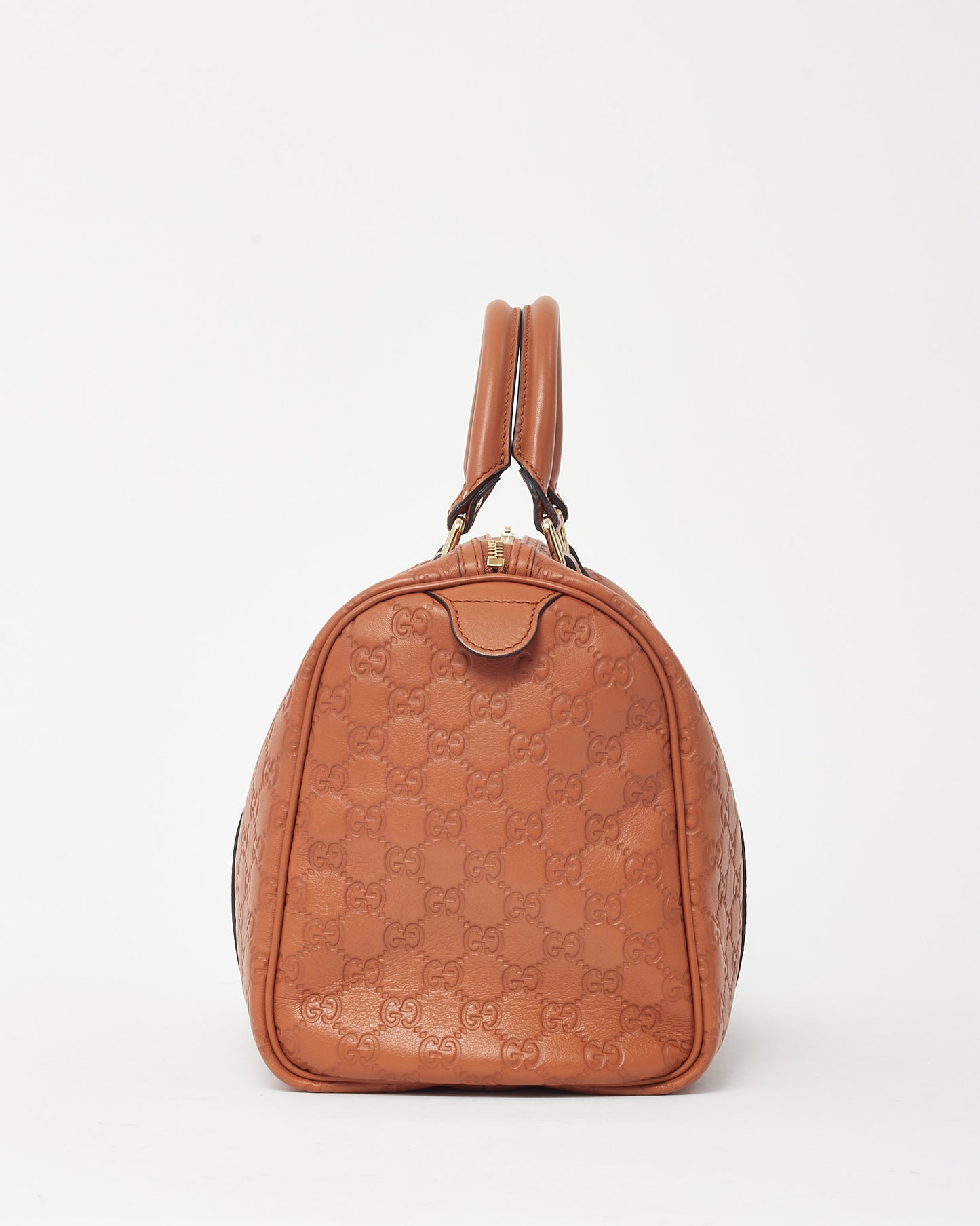 Gucci Orange Tan Signature GG Monogram Leather Medium Joy Boston Bag