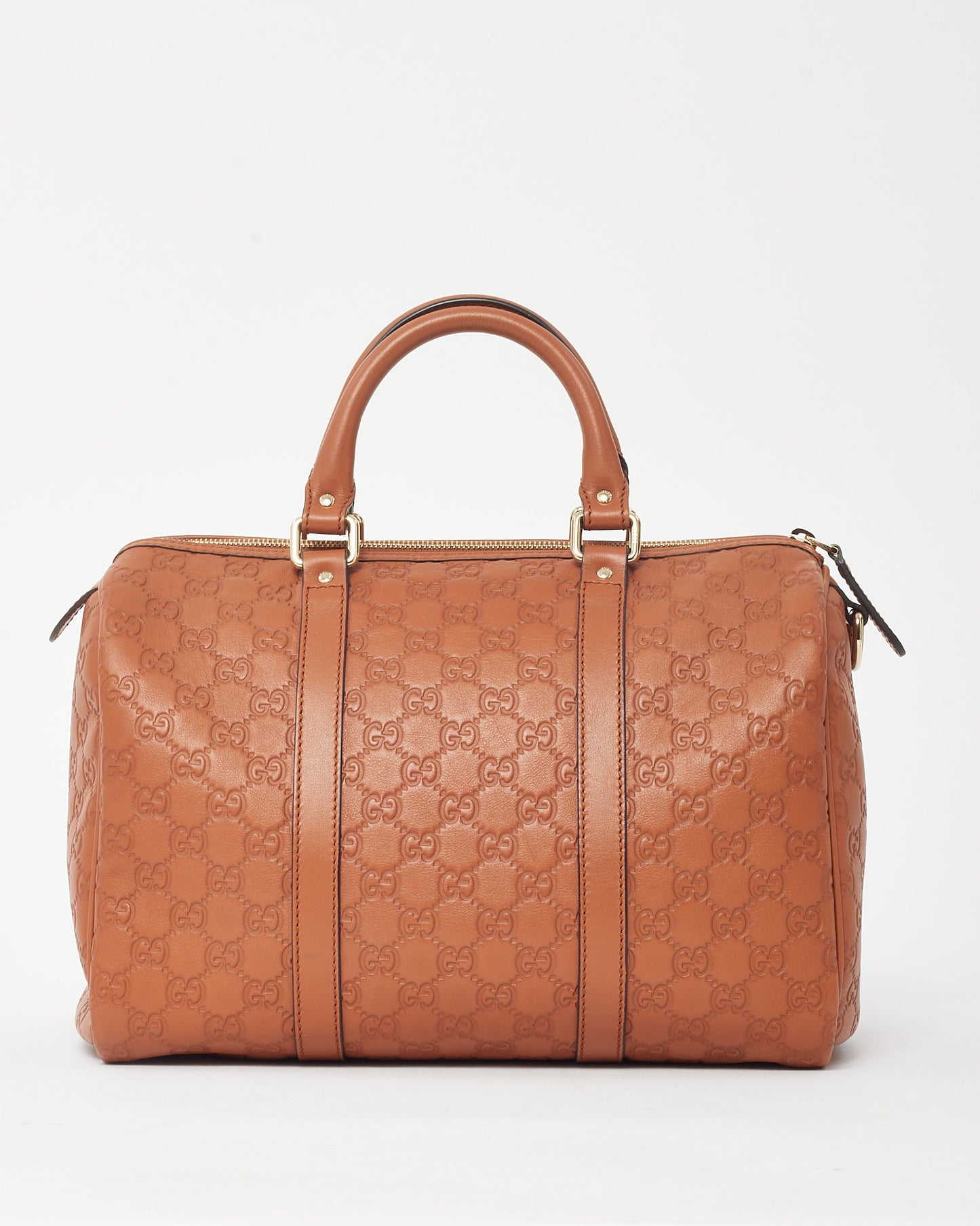 Gucci Orange Tan Signature GG Monogram Leather Medium Joy Boston Bag
