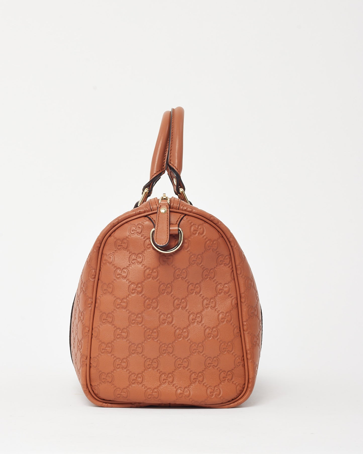 Gucci Orange Tan Signature GG Monogram Leather Medium Joy Boston Bag