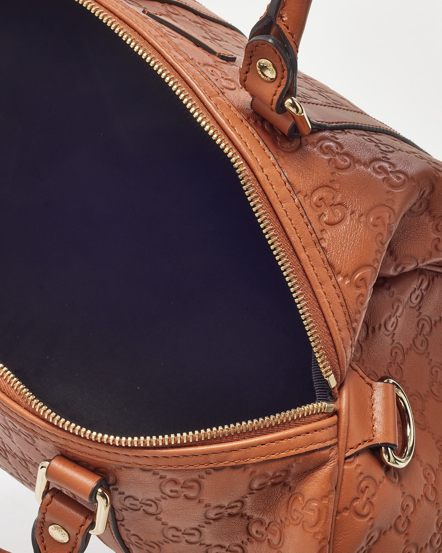 Gucci Orange Tan Signature GG Monogram Leather Medium Joy Boston Bag