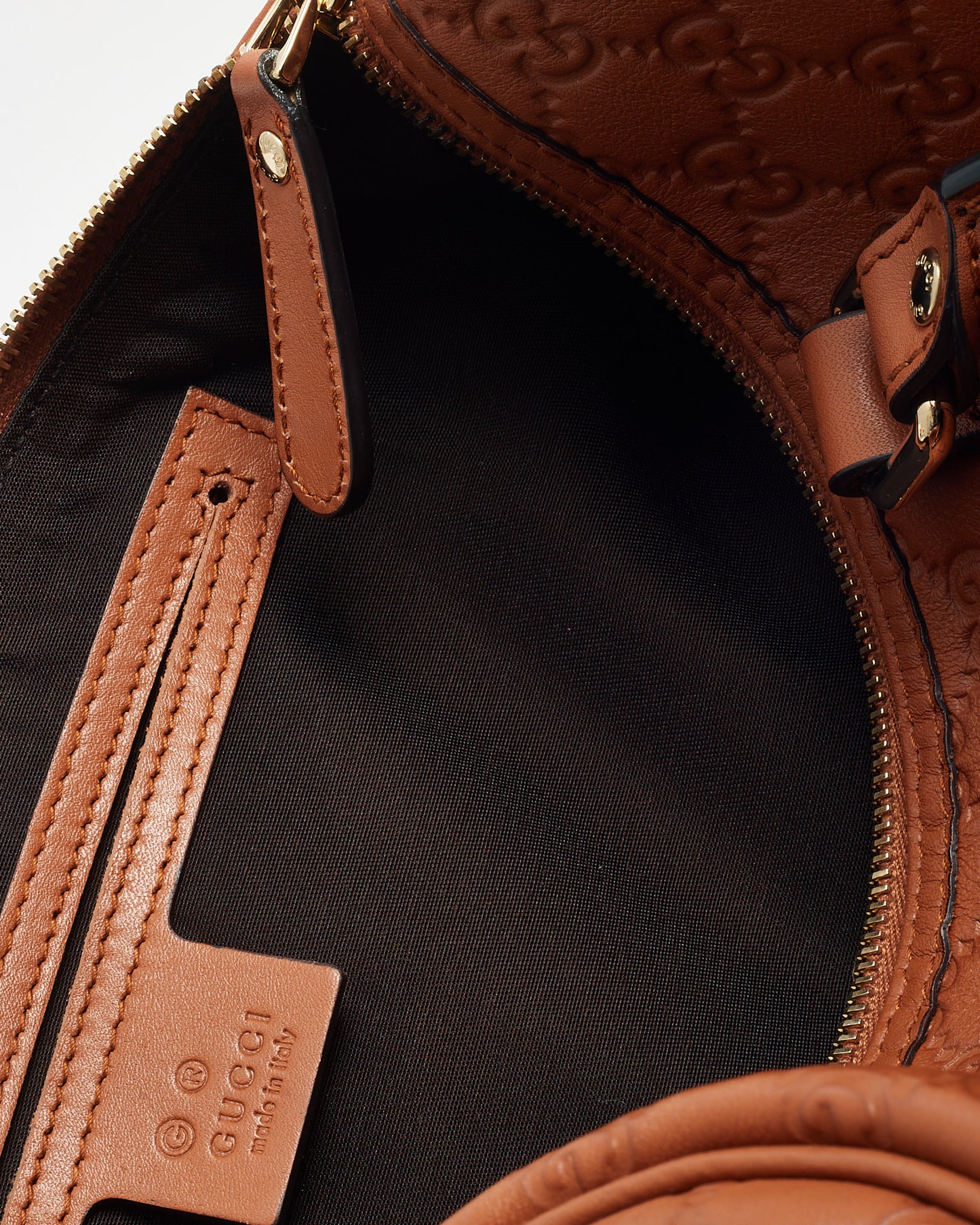 Gucci Orange Tan Signature GG Monogram Leather Medium Joy Boston Bag