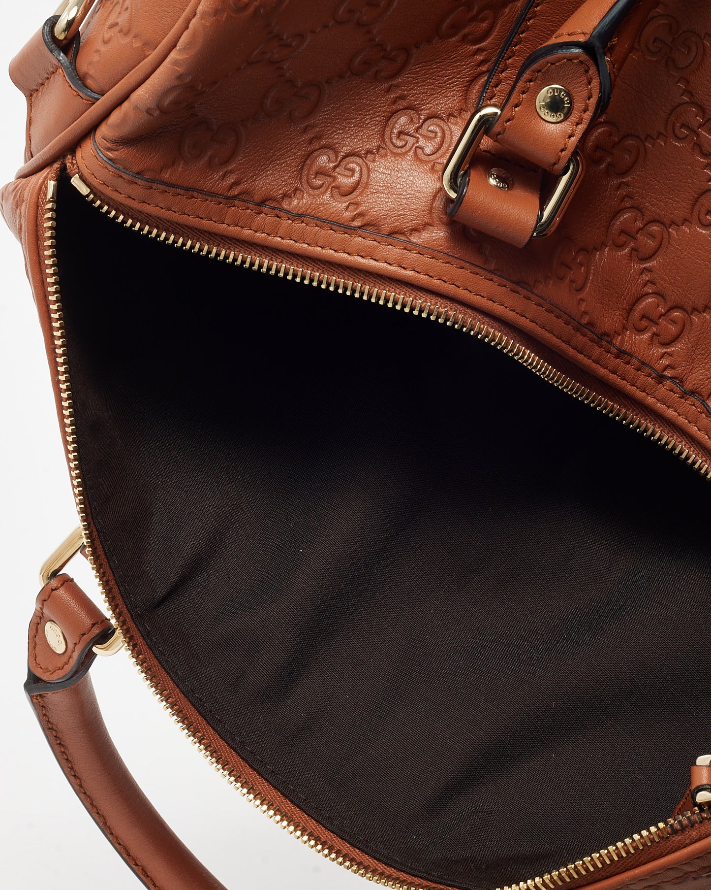 Gucci Orange Tan Signature GG Monogram Leather Medium Joy Boston Bag