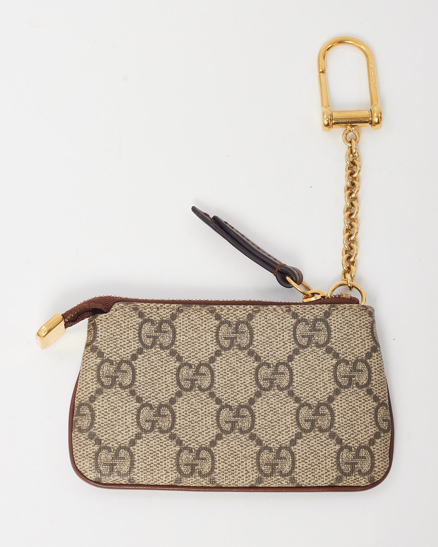Gucci Brown Leather with Beige GG Monogram Supreme Canvas Key Case