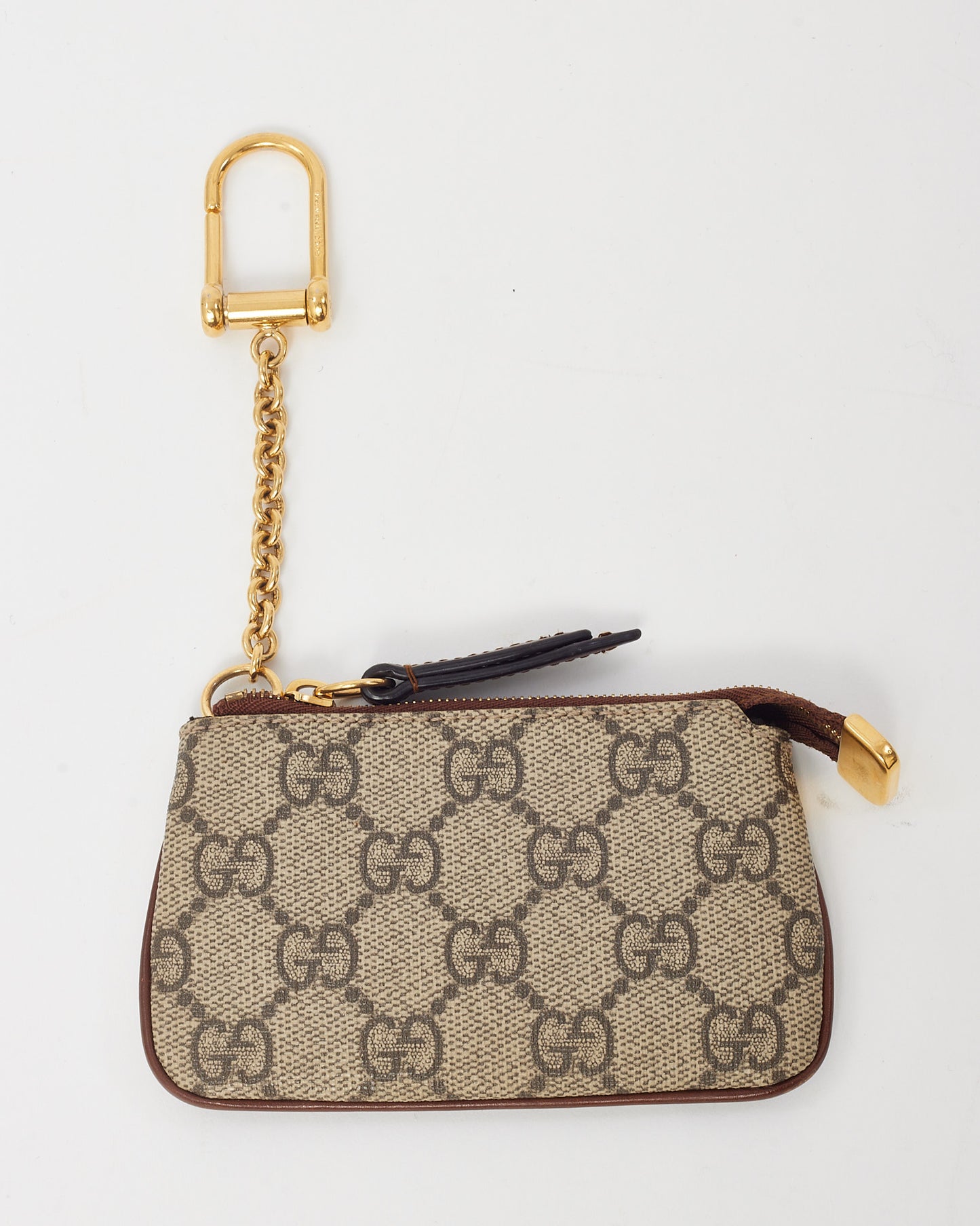 Gucci Brown Leather with Beige GG Monogram Supreme Canvas Key Case