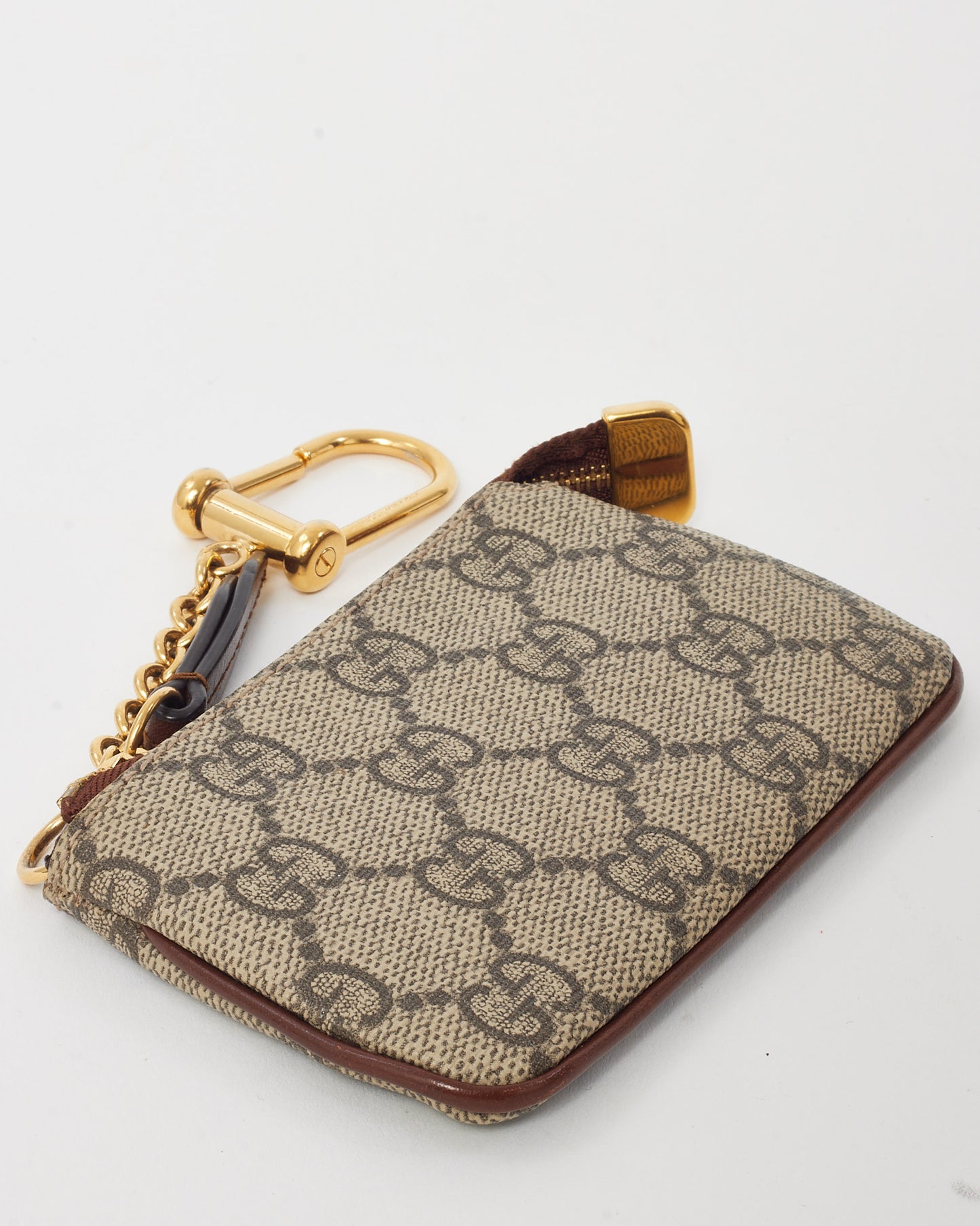 Gucci Brown Leather with Beige GG Monogram Supreme Canvas Key Case