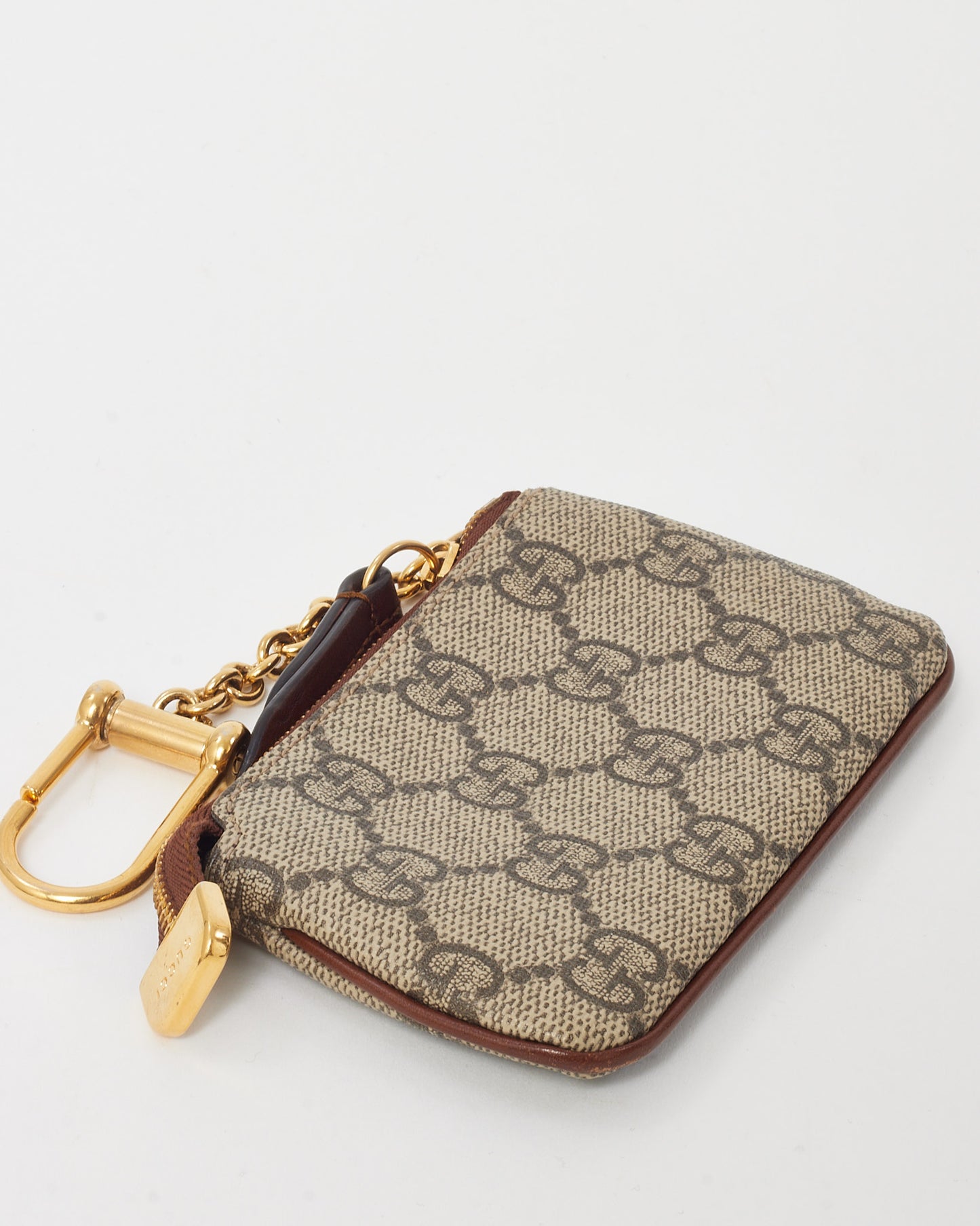 Gucci Brown Leather with Beige GG Monogram Supreme Canvas Key Case