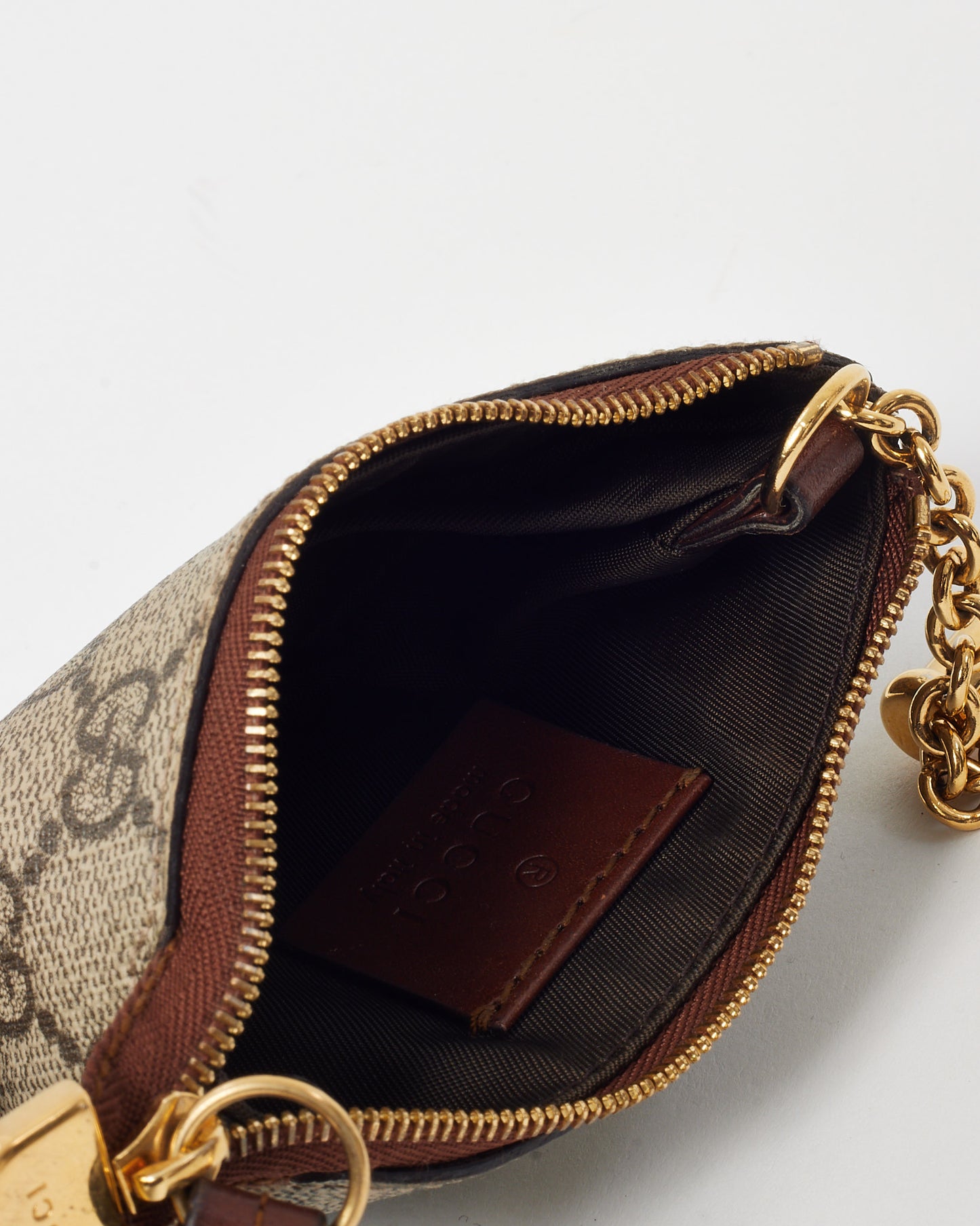 Gucci Brown Leather with Beige GG Monogram Supreme Canvas Key Case