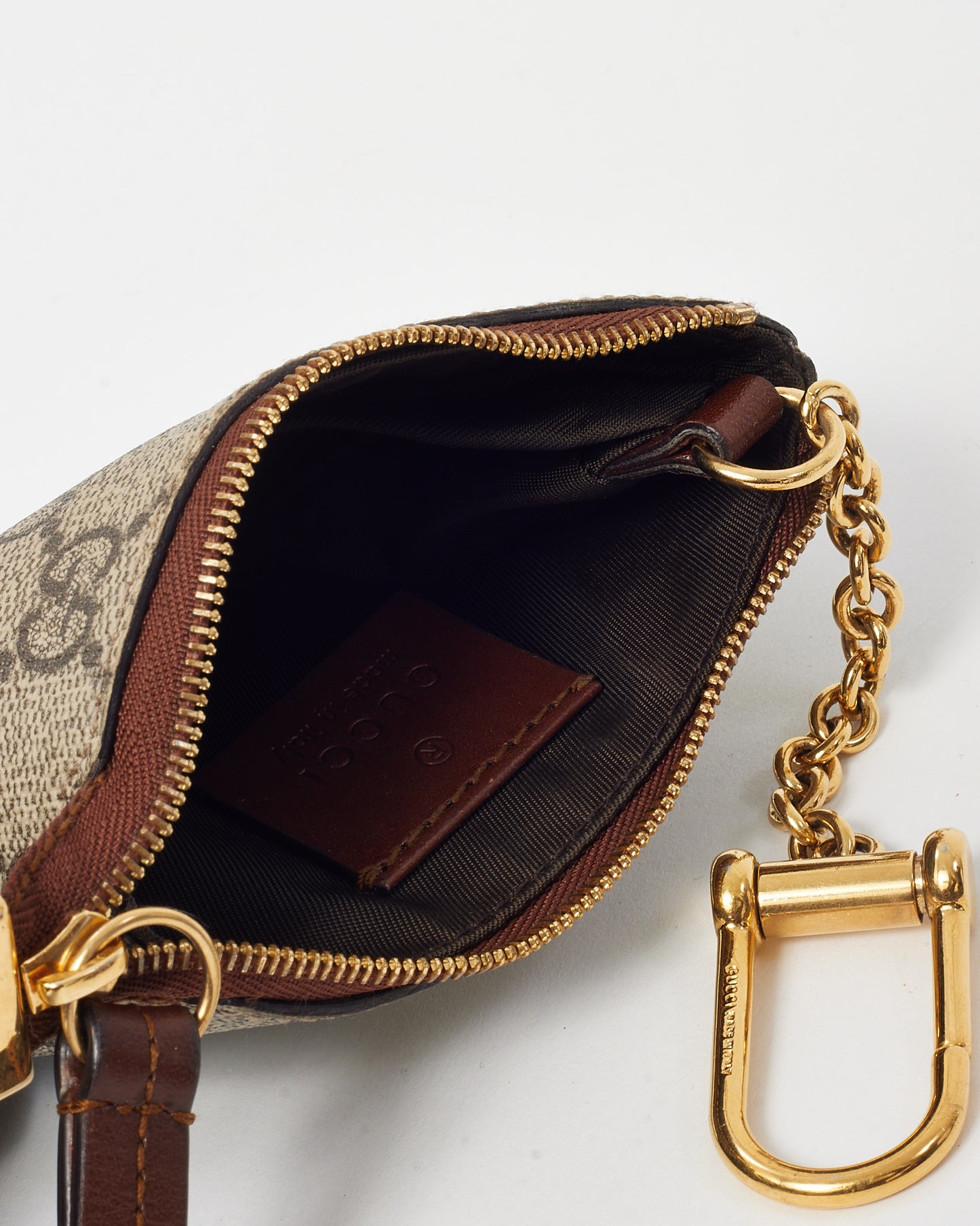 Gucci Brown Leather with Beige GG Monogram Supreme Canvas Key Case