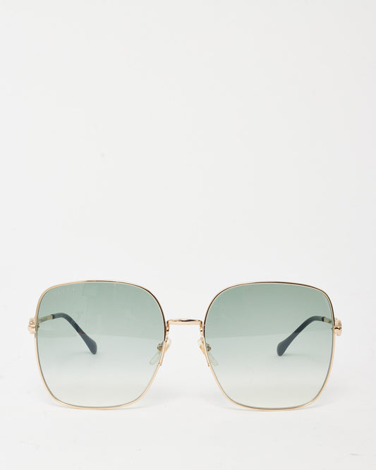 Gucci Gold and Green Lens GG0879S Square Horsebit Sunglasses