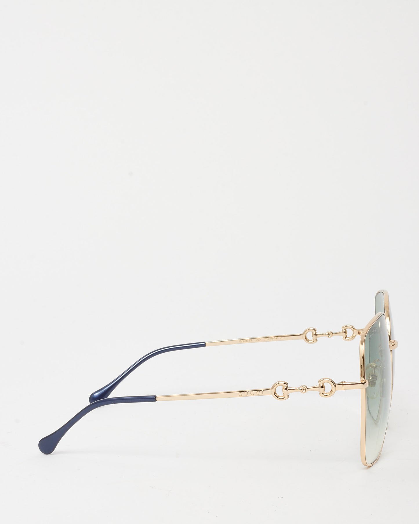 Gucci Gold and Green Lens GG0879S Square Horsebit Sunglasses
