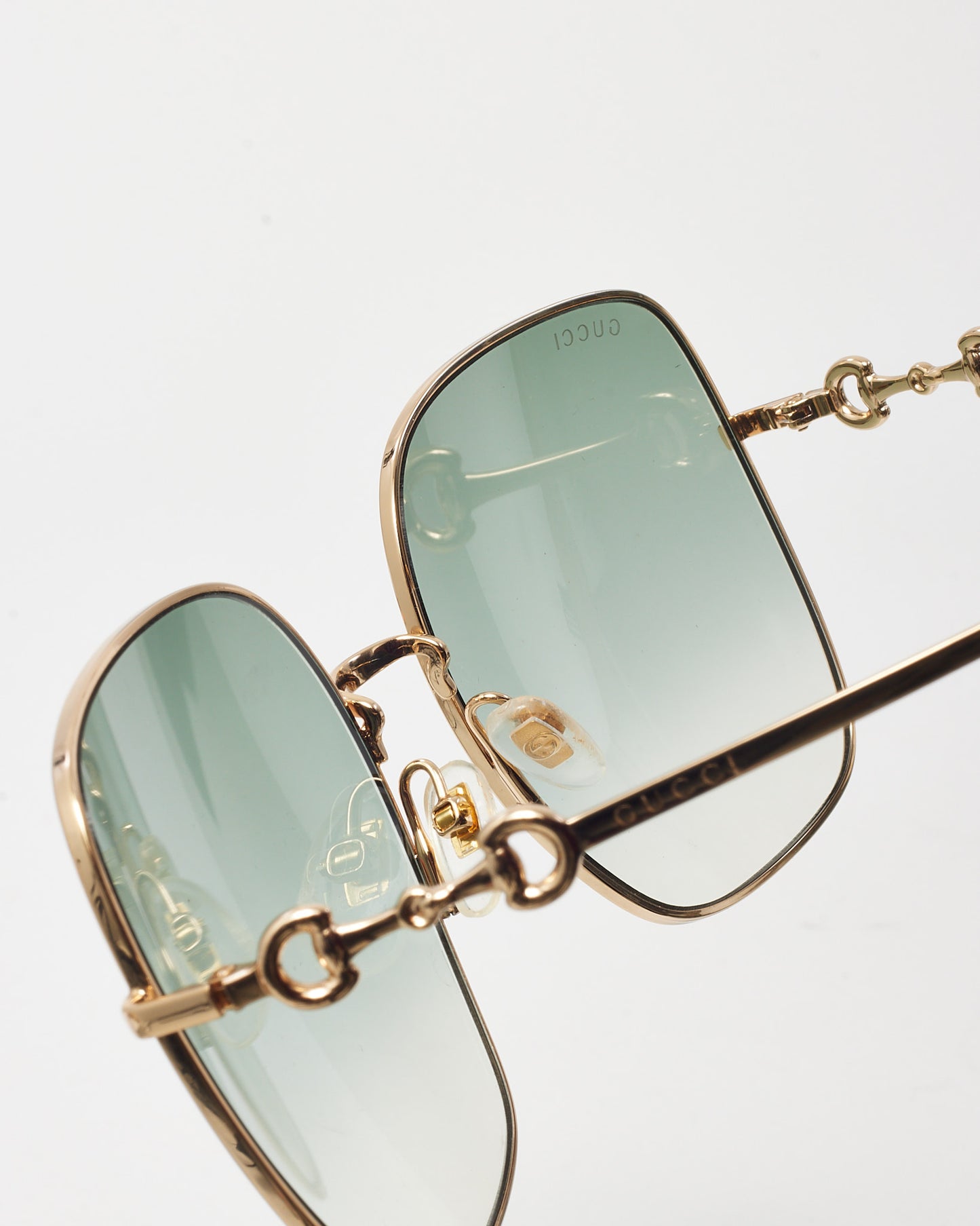 Gucci Gold and Green Lens GG0879S Square Horsebit Sunglasses