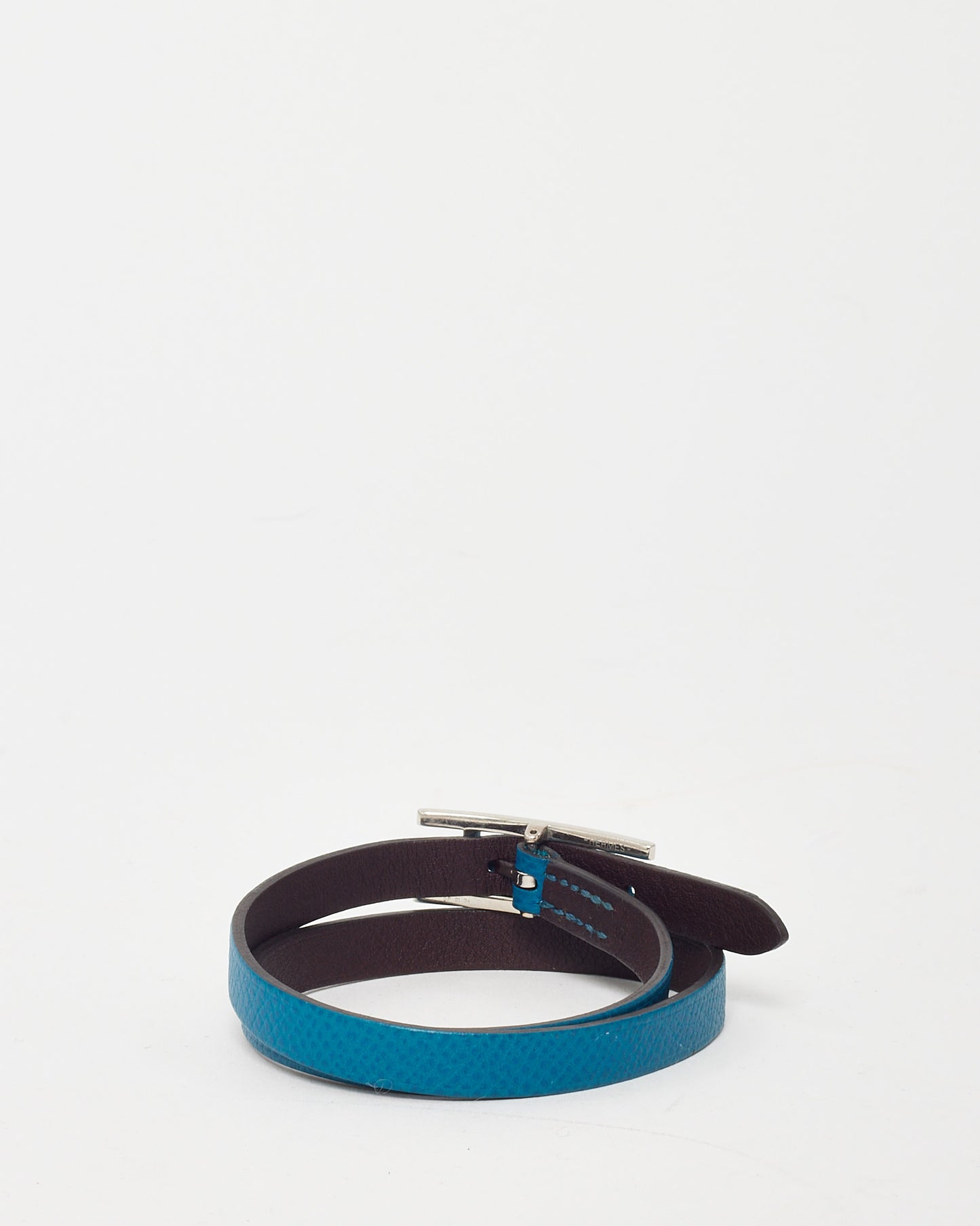 Hermès Blue Leather SHW Behapi Double Tour Bracelet - M