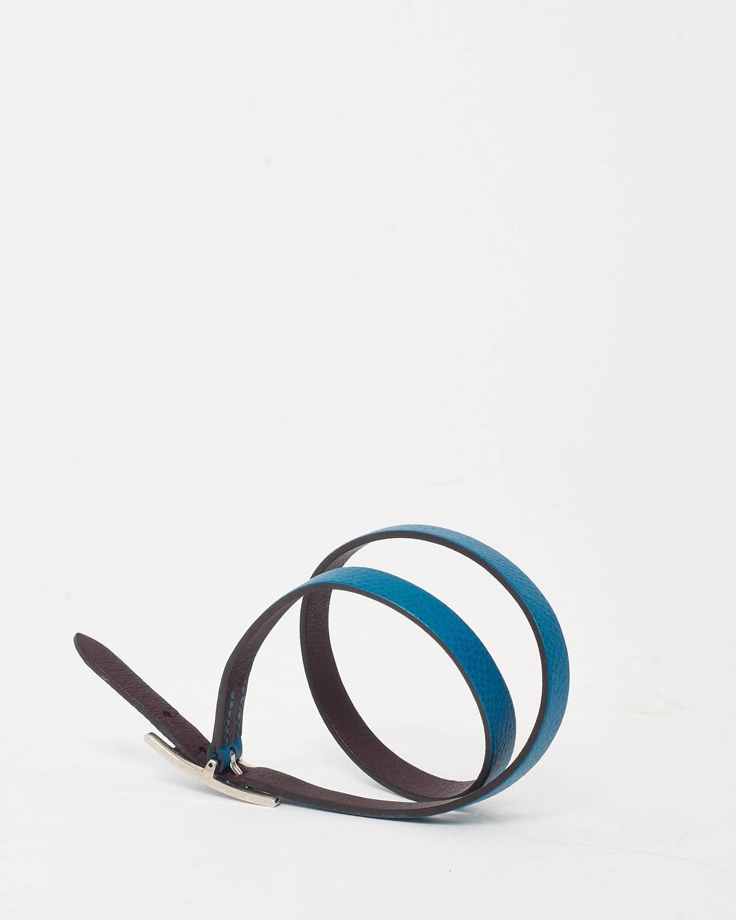 Hermès Blue Leather SHW Behapi Double Tour Bracelet - M